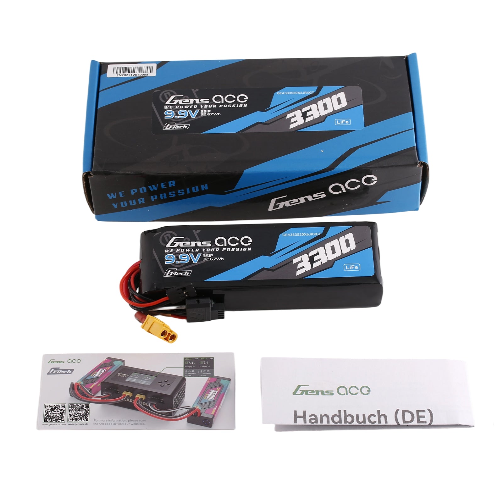 Gens Ace TX/RX 3300mAh 3S batterie LiFe 9.9V XT60
