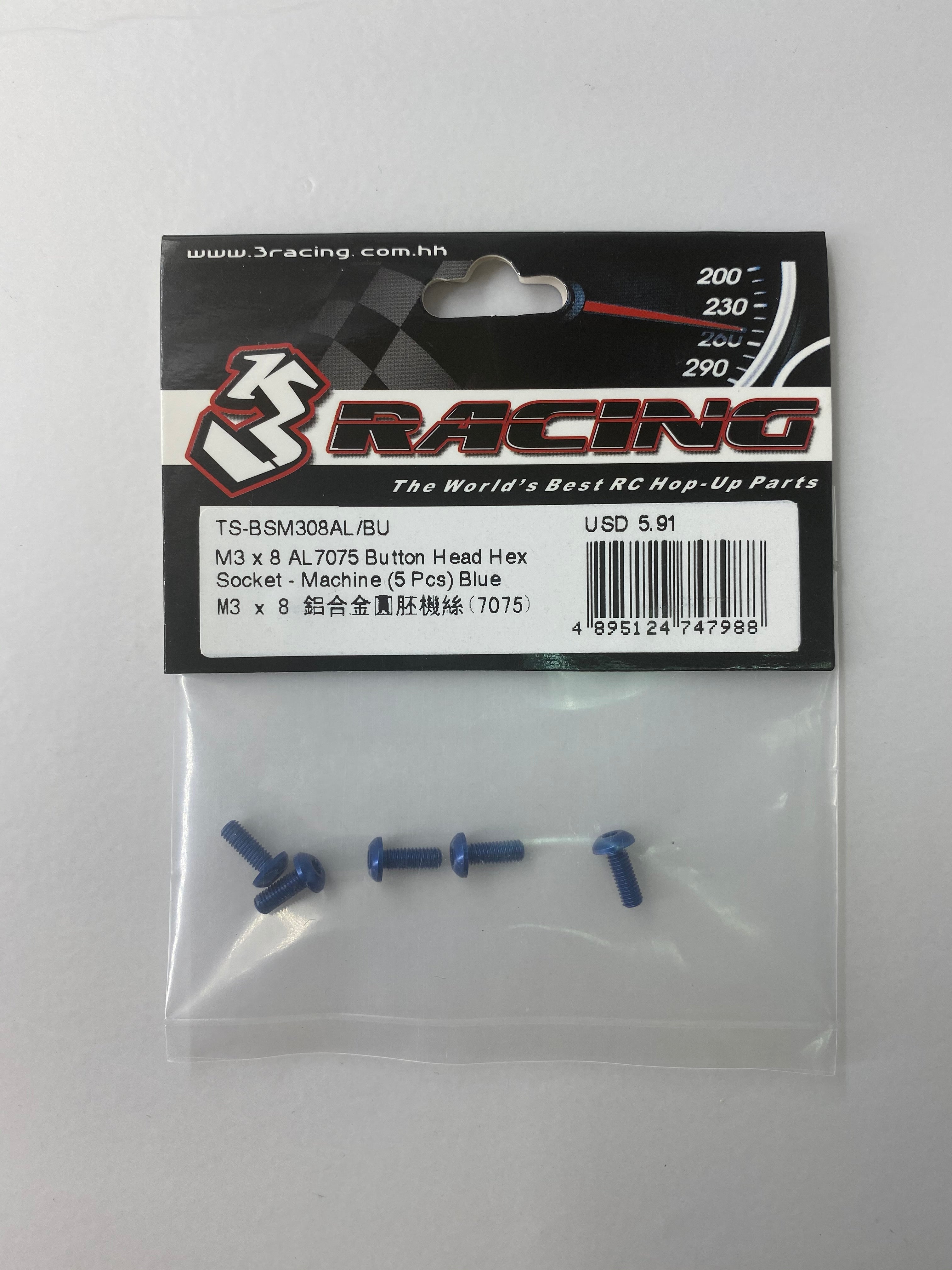 3Racing Parts TS-BSM308AL vis M3x8 alu noir x5
