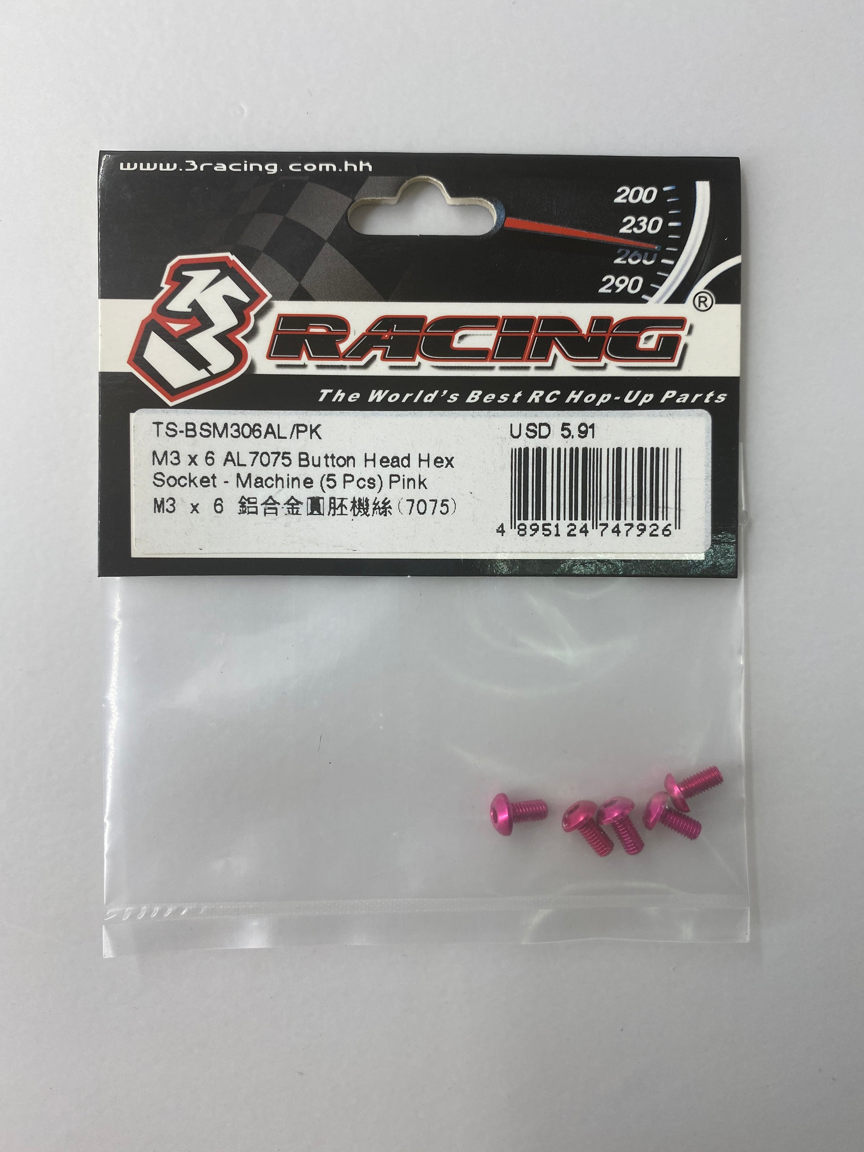 3RACING PARTS M3 AL7075 vis tête bombée 6mm noir