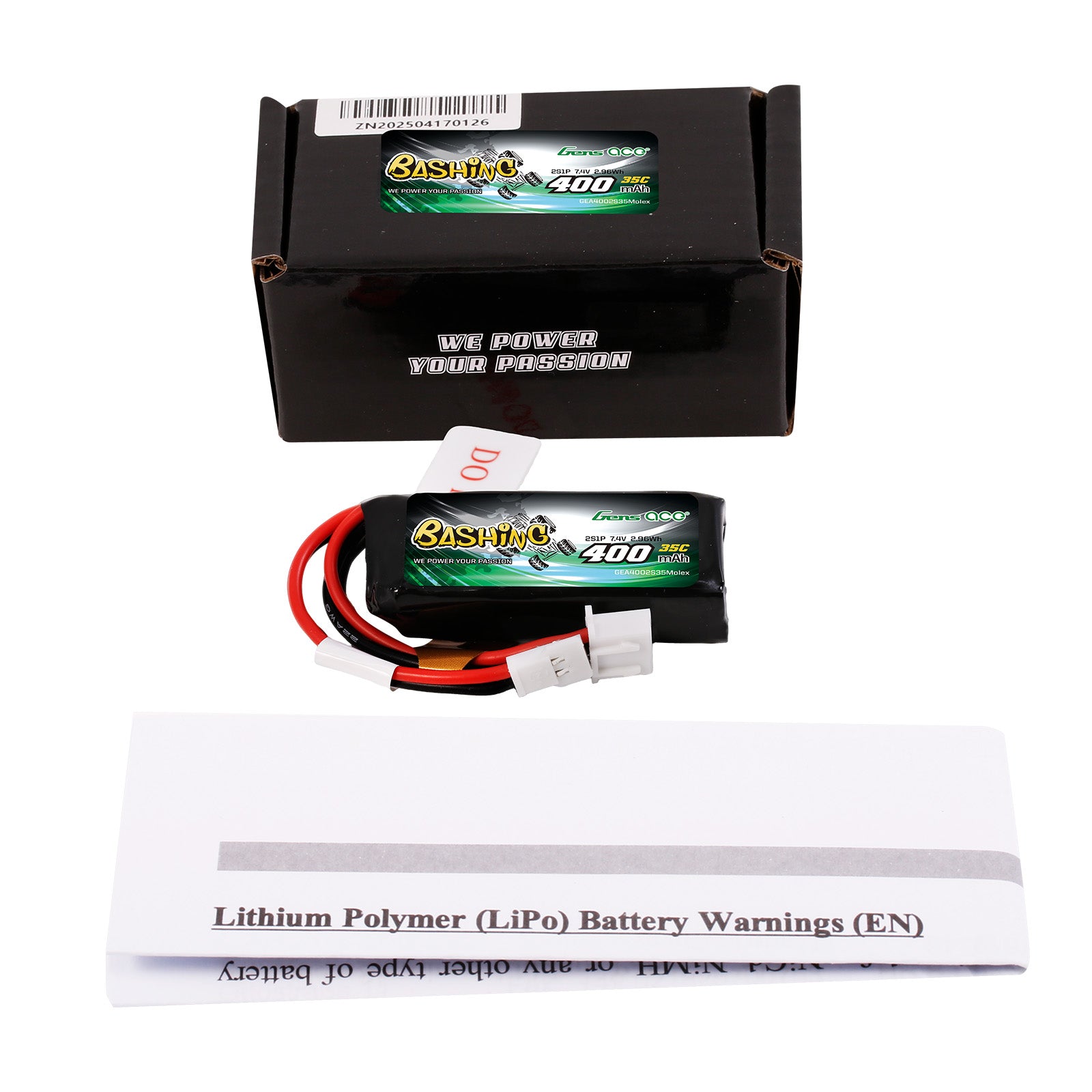 Gens Ace Bashing 400mAh 2S 35C batterie LiPo Molex