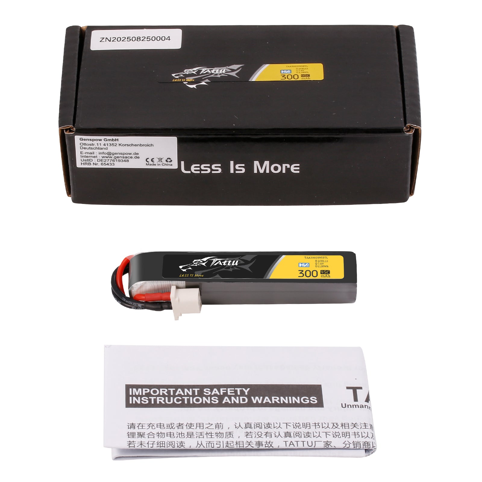 Gens Ace Tattu Whoop 300mAh 2S 95C batterie LiPo BT3.0