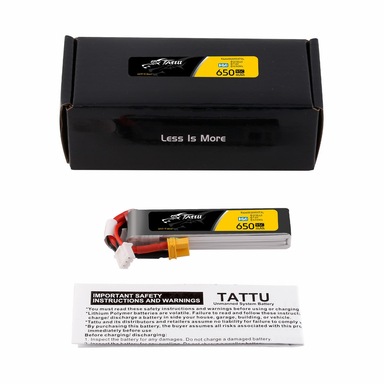 Tattu 650mAh 2S 95C batterie LiPo HV XT30 7,6V