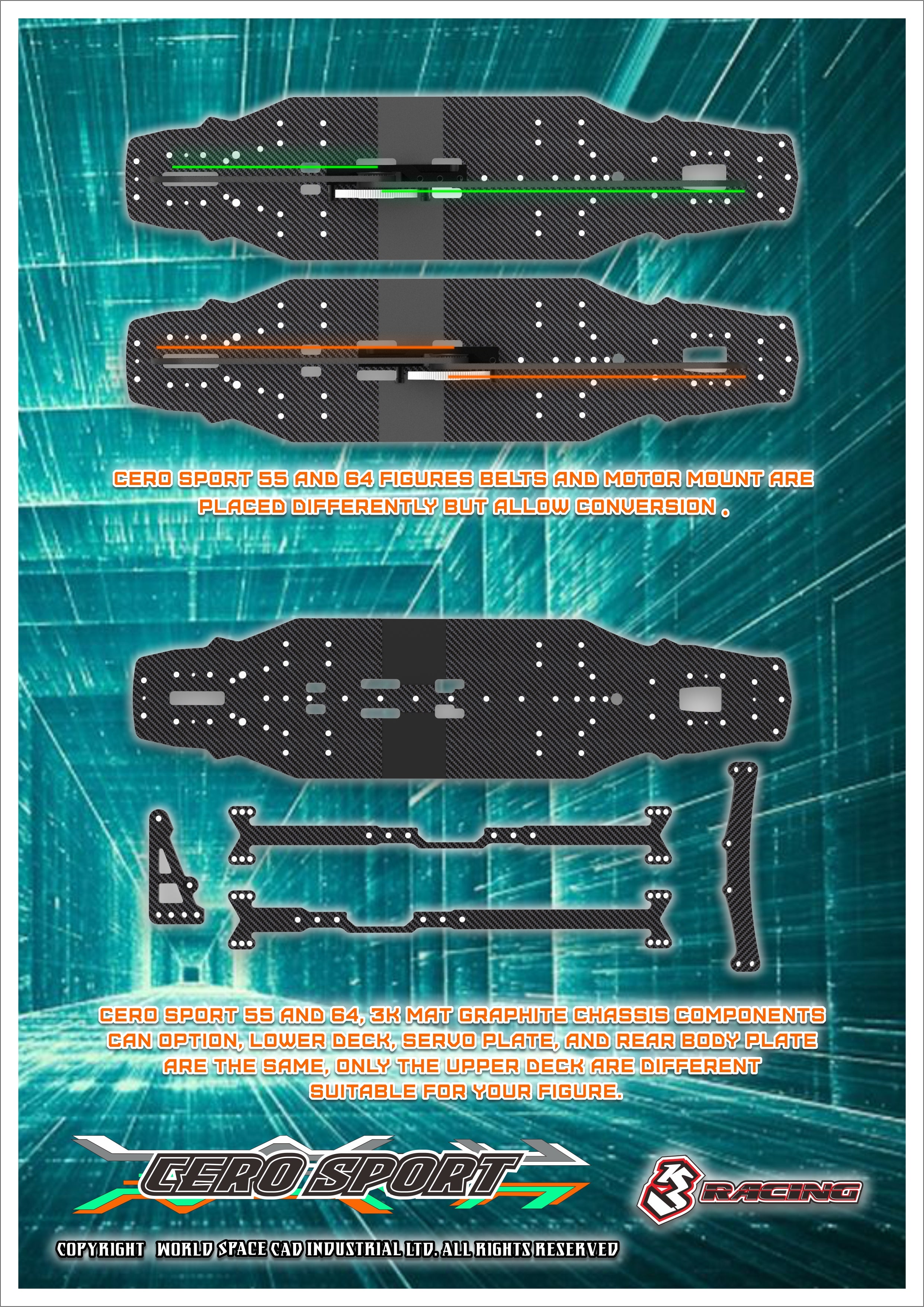 3Racing Cero Sport 55 châssis touring 1/10 graphite mat