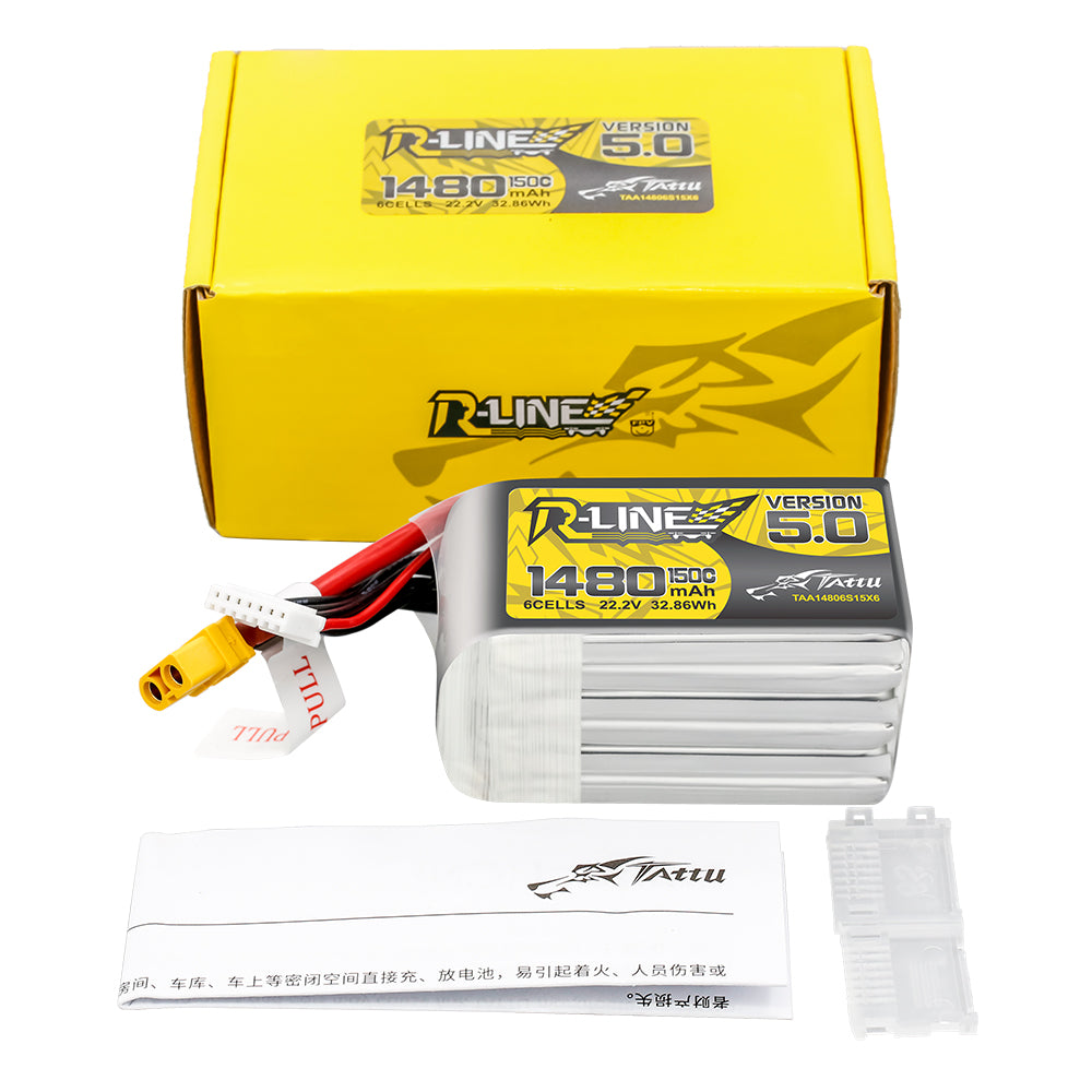 Tattu R-Line 5.0 1480mAh 6S 150C batterie LiPo XT60 race