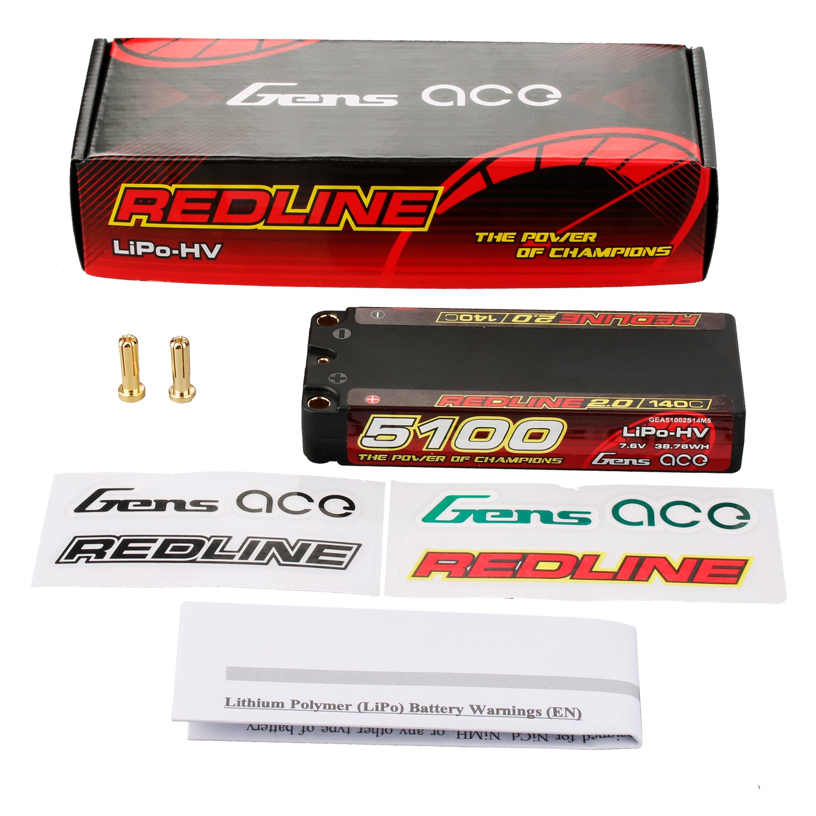 Gens Ace Redline 2.0 5100mAh 2S 140C batterie LiPo 7.6V HV 5.0mm