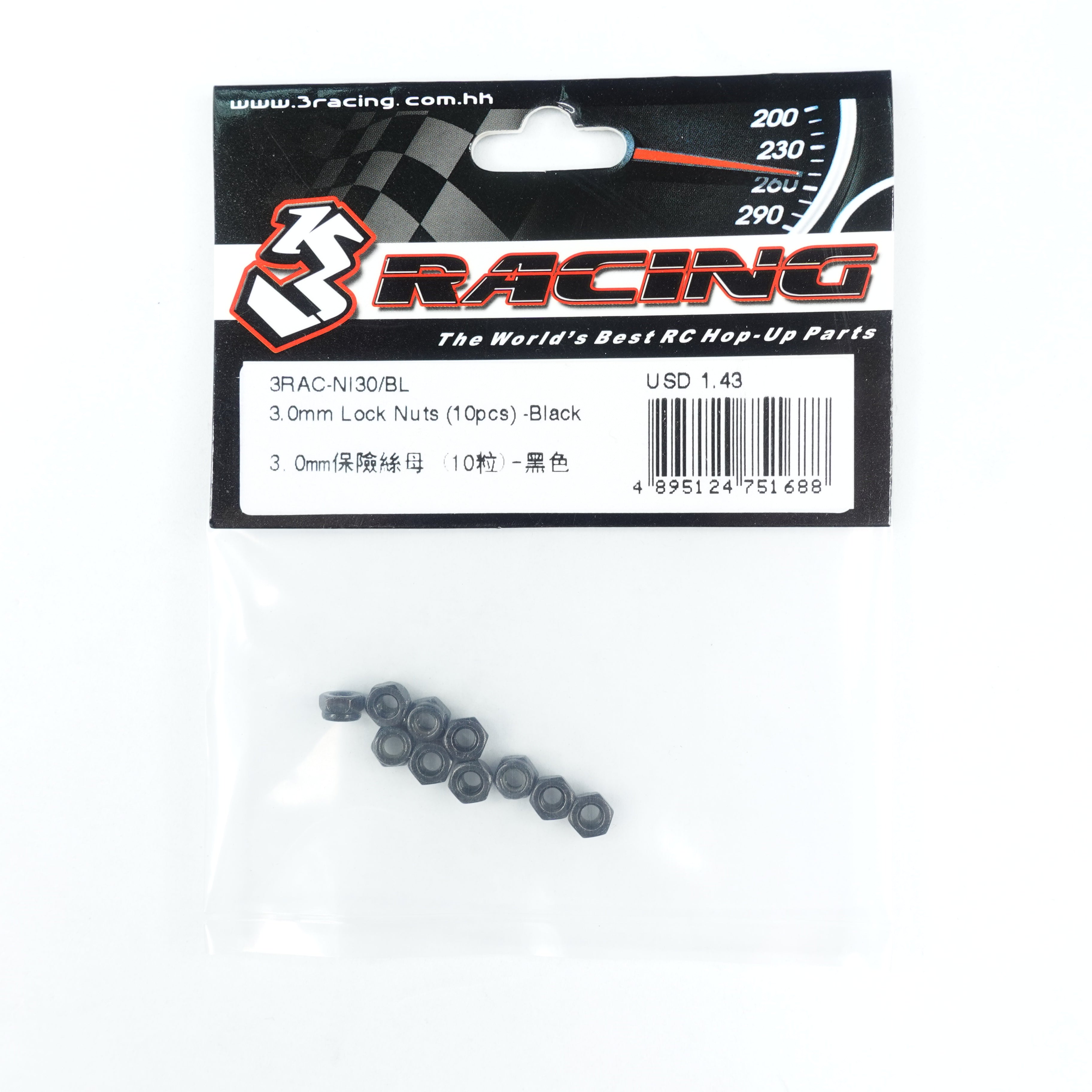 3Racing 3RAC-NI30/BL écrous frein 3,0 mm noirs x10