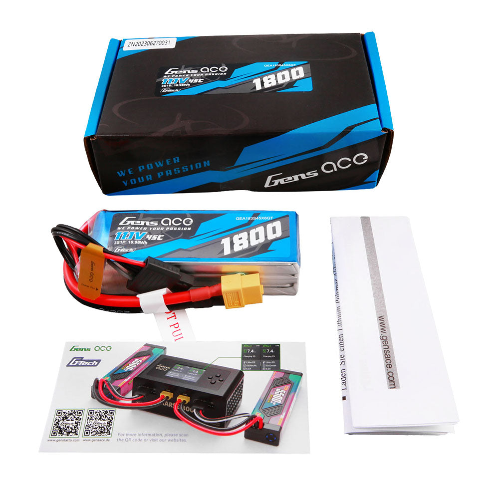 Gens Ace Car Classic 1800mAh 3S 45C Batterie Lipo 11.1V XT60