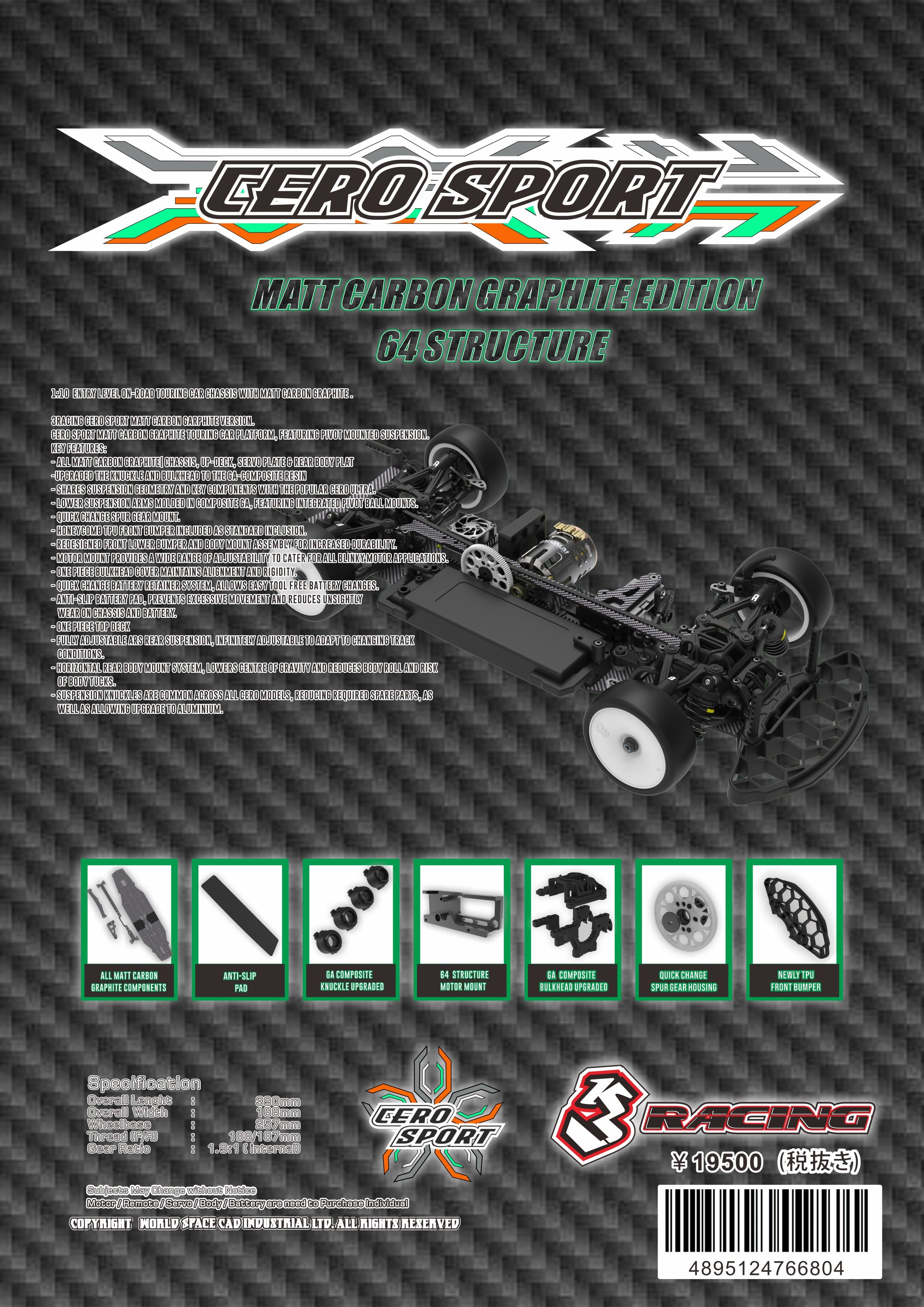 3Racing Cero Sport 64 Châssis Touring 1/10 Graphite Mat