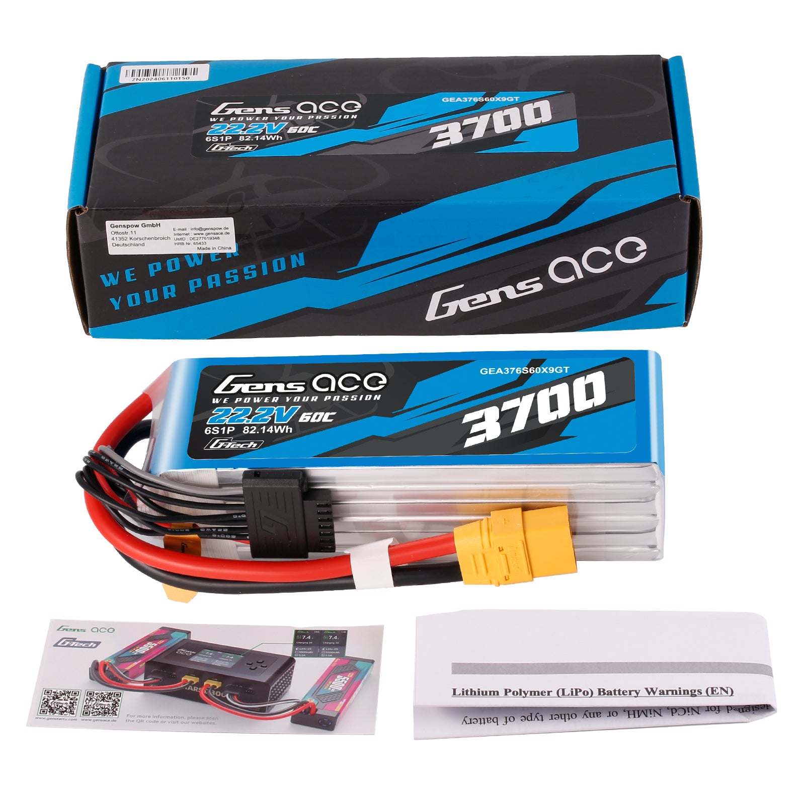 Gens Ace Air Classic 3700mAh 6S batterie lipo 22.2V XT90 hélico