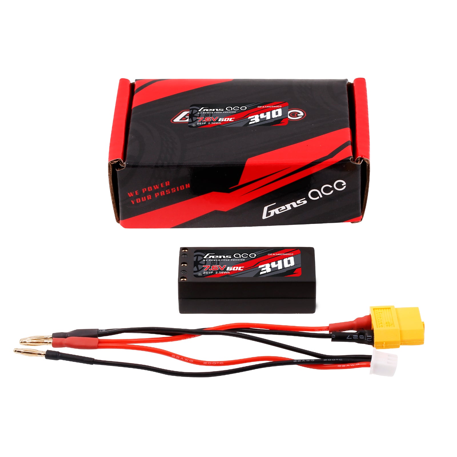 Gens Ace Car Classic 340mAh 2S HV 60C Batterie Lipo mini RC