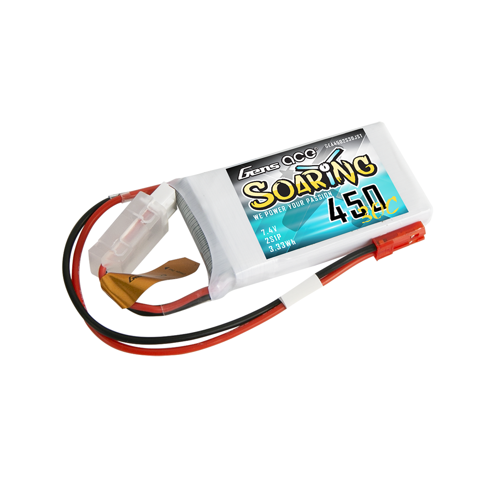 Gens Ace Soaring 450mAh 2S batterie LiPo 30C 7.4V JST
