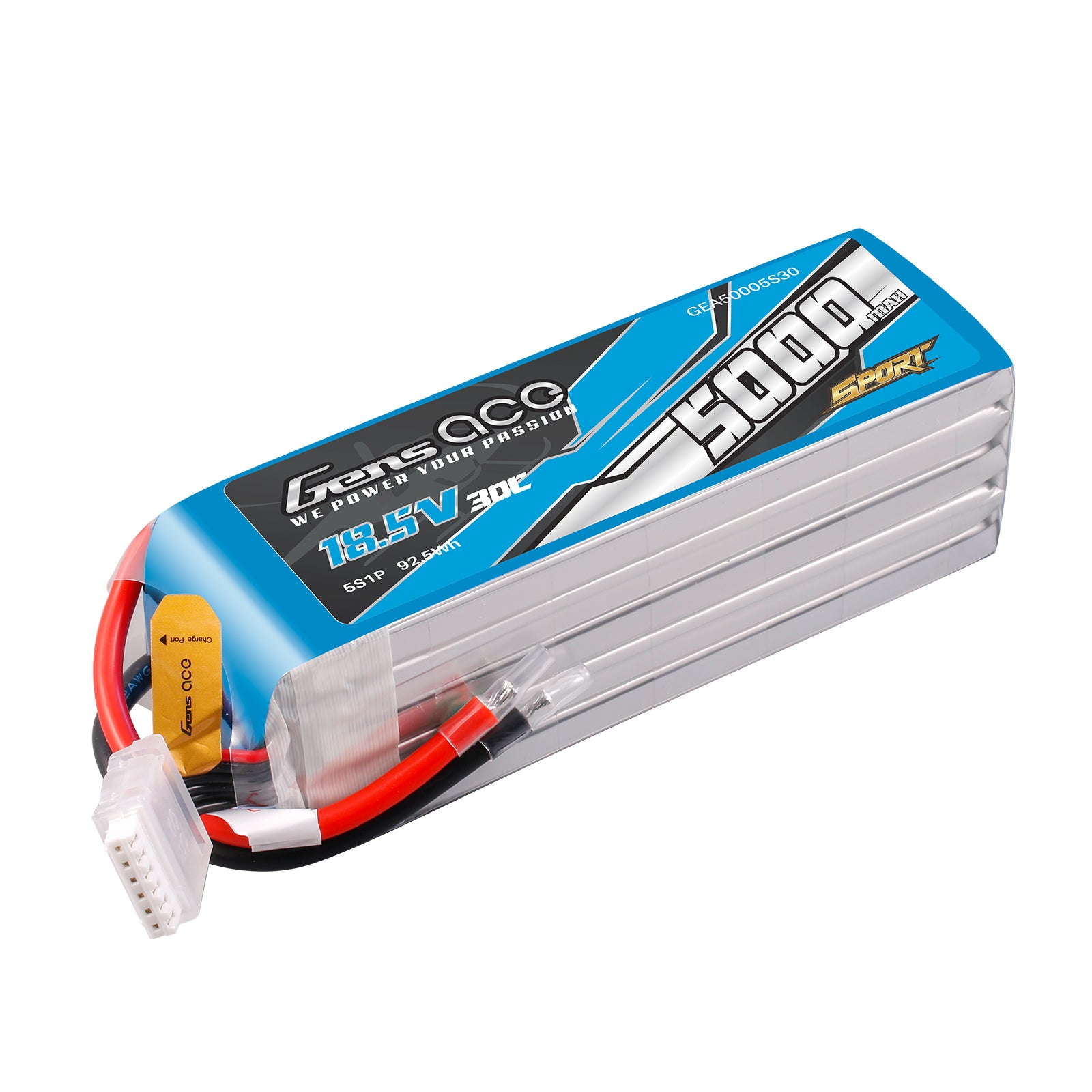 Gens Ace 5000mAh 5S 30C batterie LiPo 18,5V sans prise
