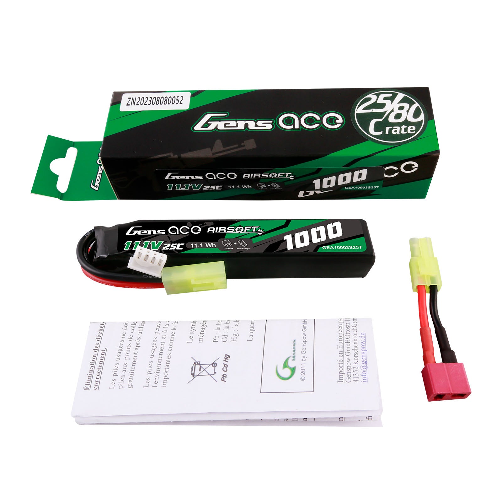 Gens Ace Airsoft 1000mAh 3S 25C batterie LiPo 11.1V Tamiya