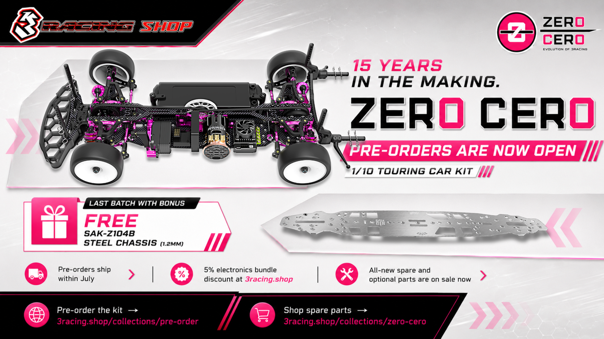 3Racing Kits Cero Zero kit touring 1/10 carbone + châssis