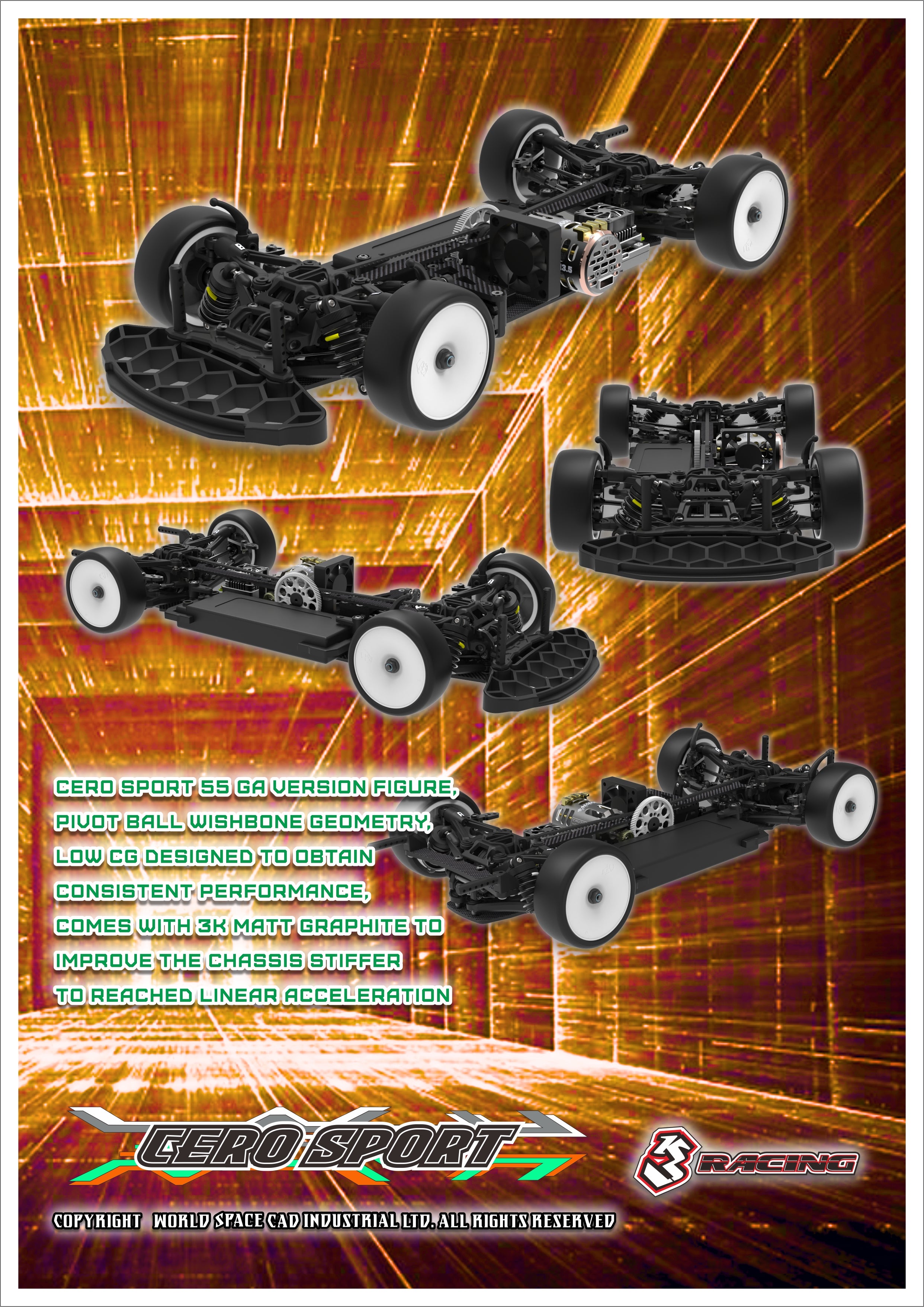 3Racing Cero Sport 55 châssis touring 1/10 graphite mat