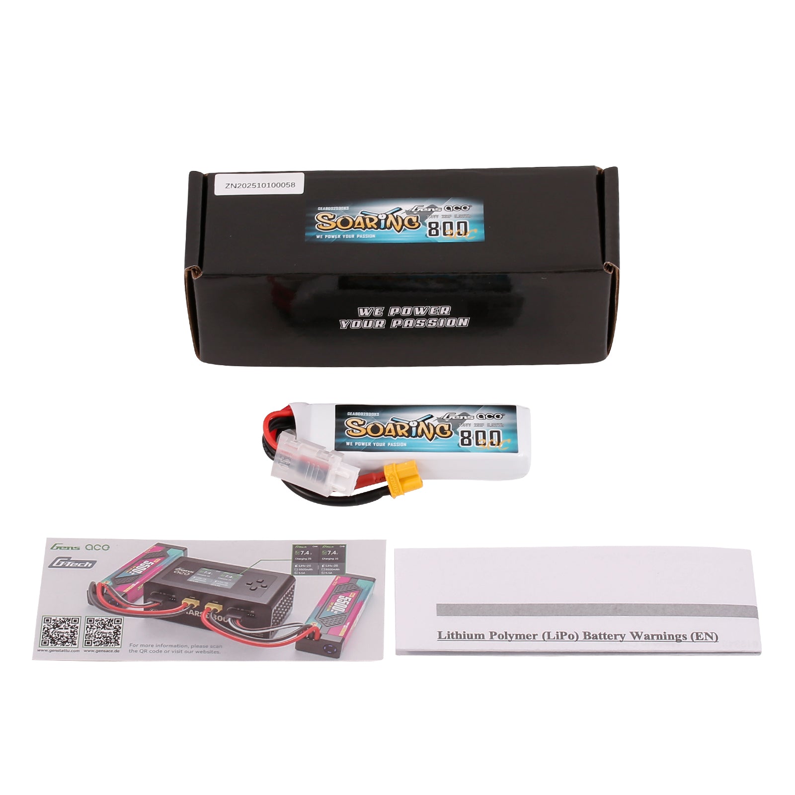 Gens Ace 800mAh 2S 30C 7.4V batterie planeur XT30