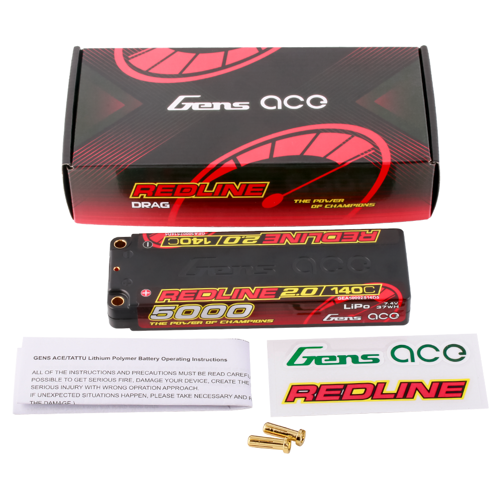 Gens Ace Redline 2.0 5000mAh 2S 140C batterie LiPo 7.4V hardcase