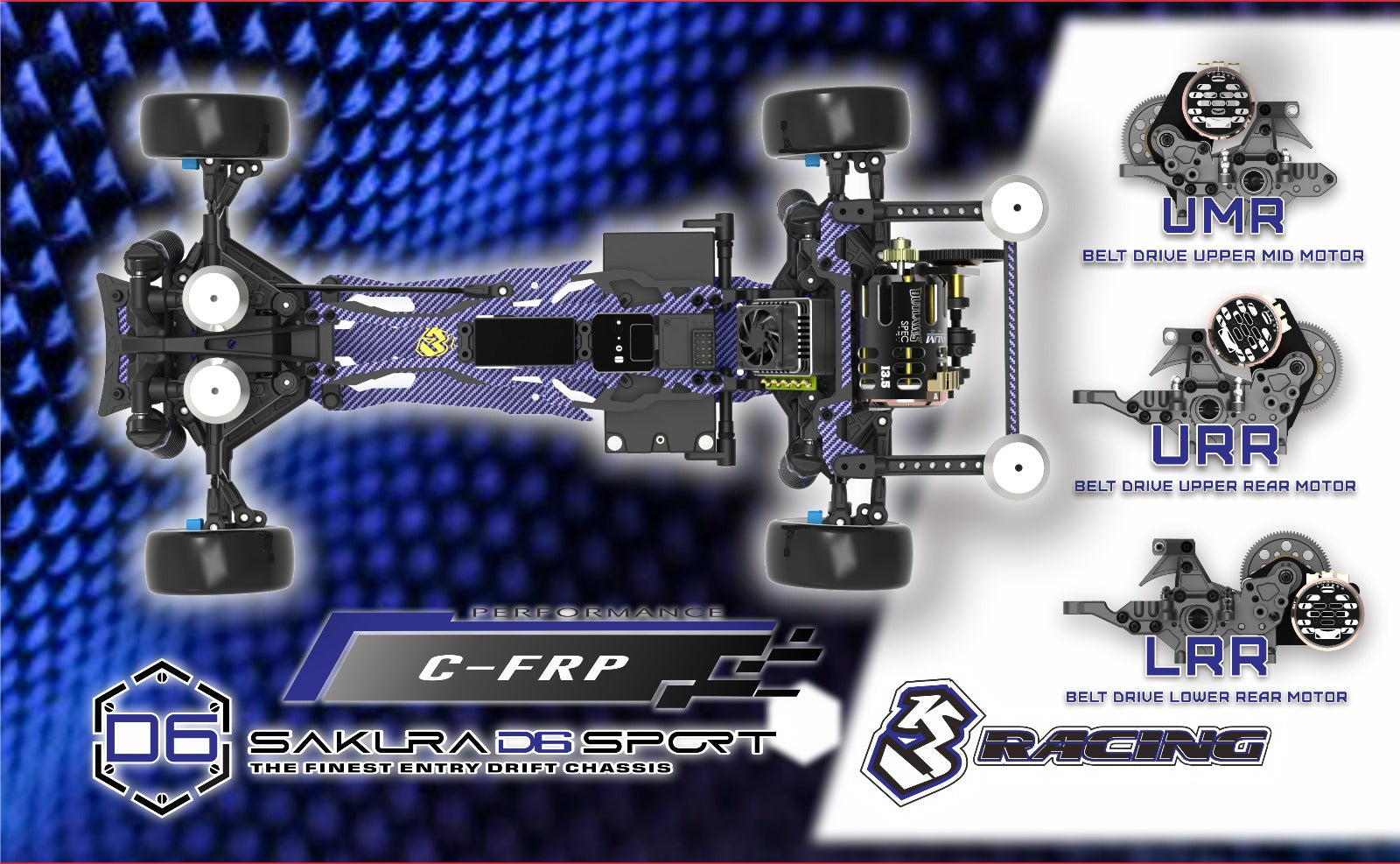 3Racing Sakura D6GA kit drift carbone bleu courroie