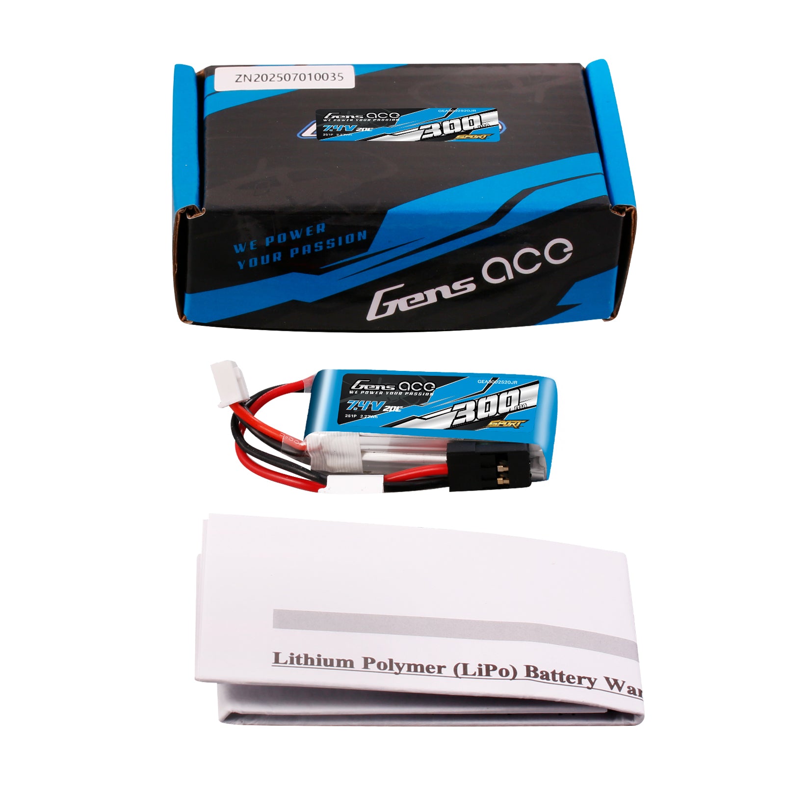 Gens Ace 300mAh 2S 20C batterie LiPo 7,4V JR planeur F3K