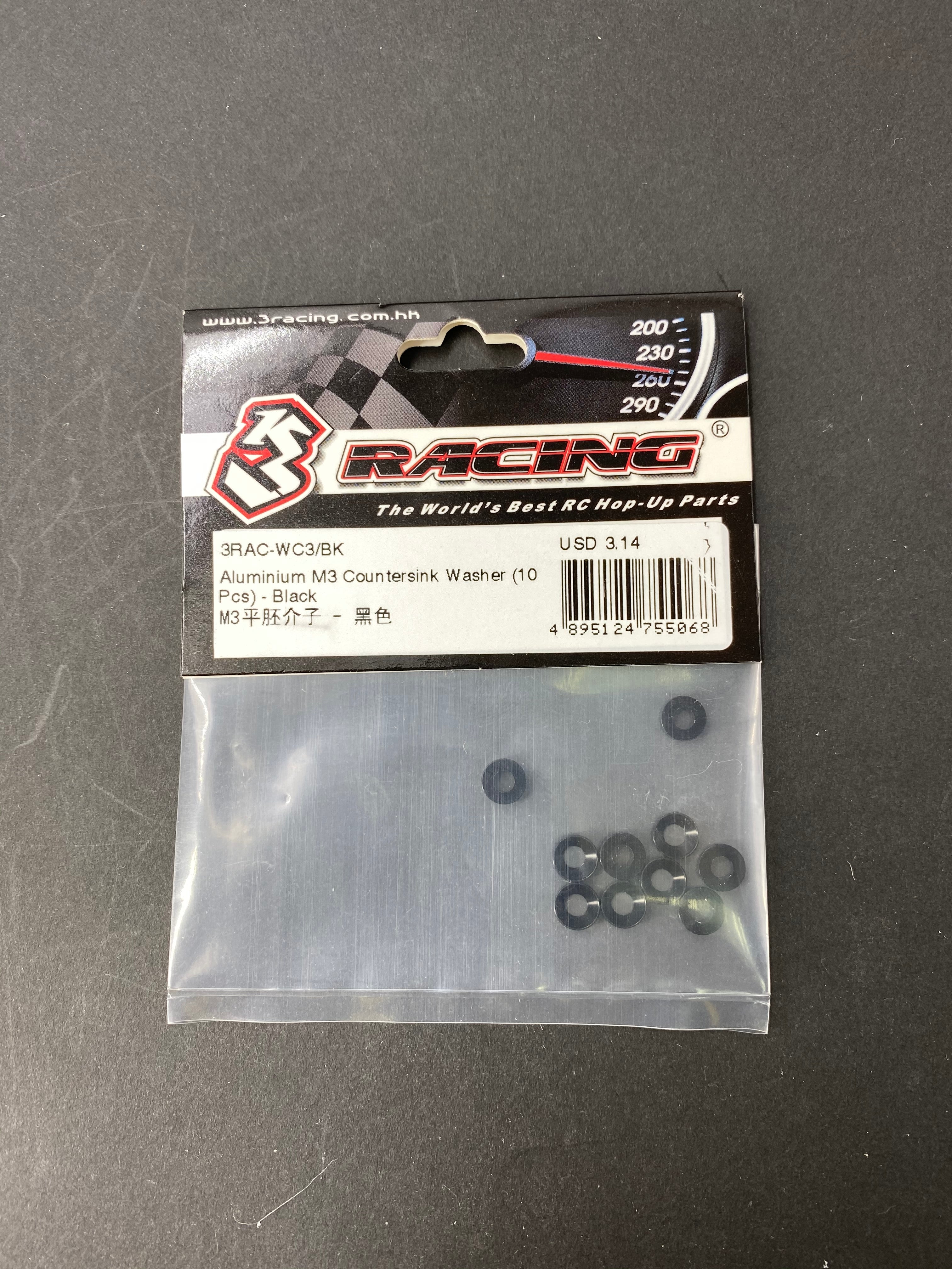 3RACING PARTS Rondelle alu fraisée M3 x10 noir