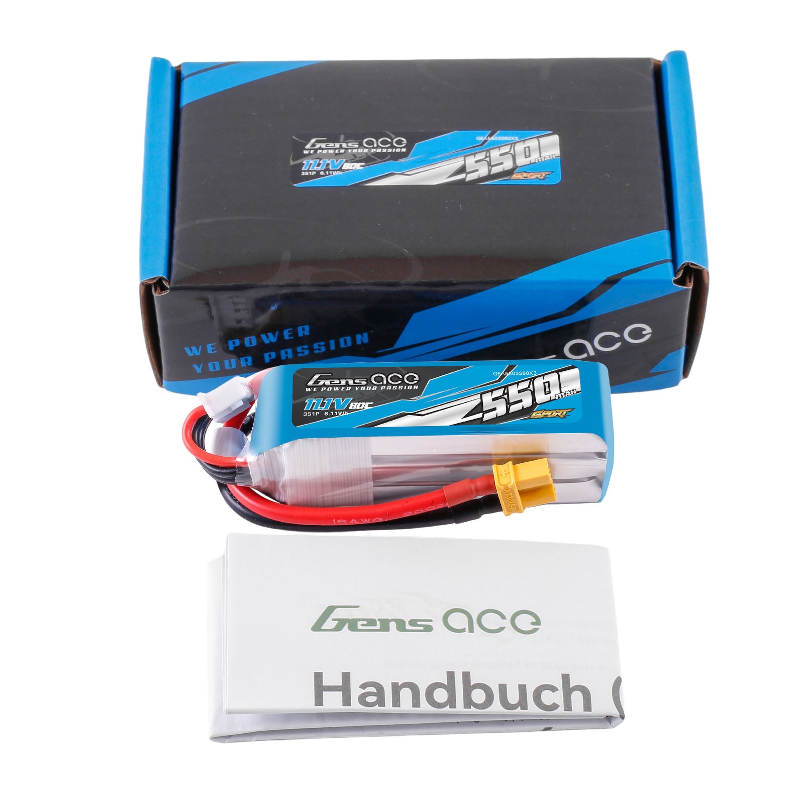Gens Ace Sport 550mAh 3S batterie lipo 11.1V 80C XT30