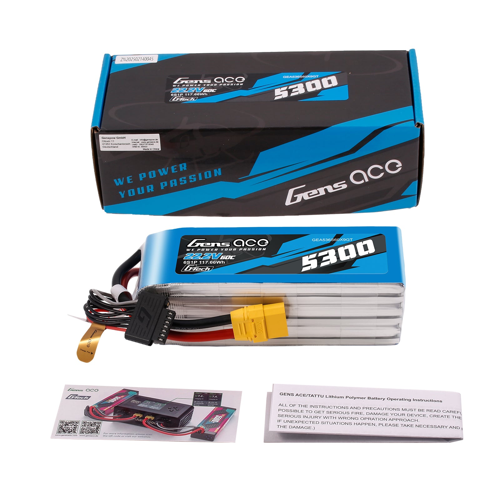 Gens Ace Air Classic 5300mAh 6S 60C Batterie Lipo 22.2V XT90