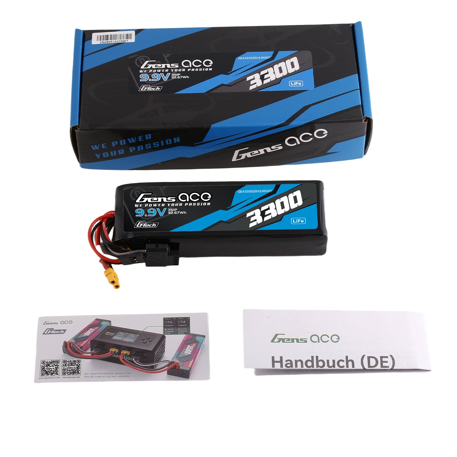 Gens Ace 3300mAh 3S 20C batterie LiFe XT30 9,9V TX RX