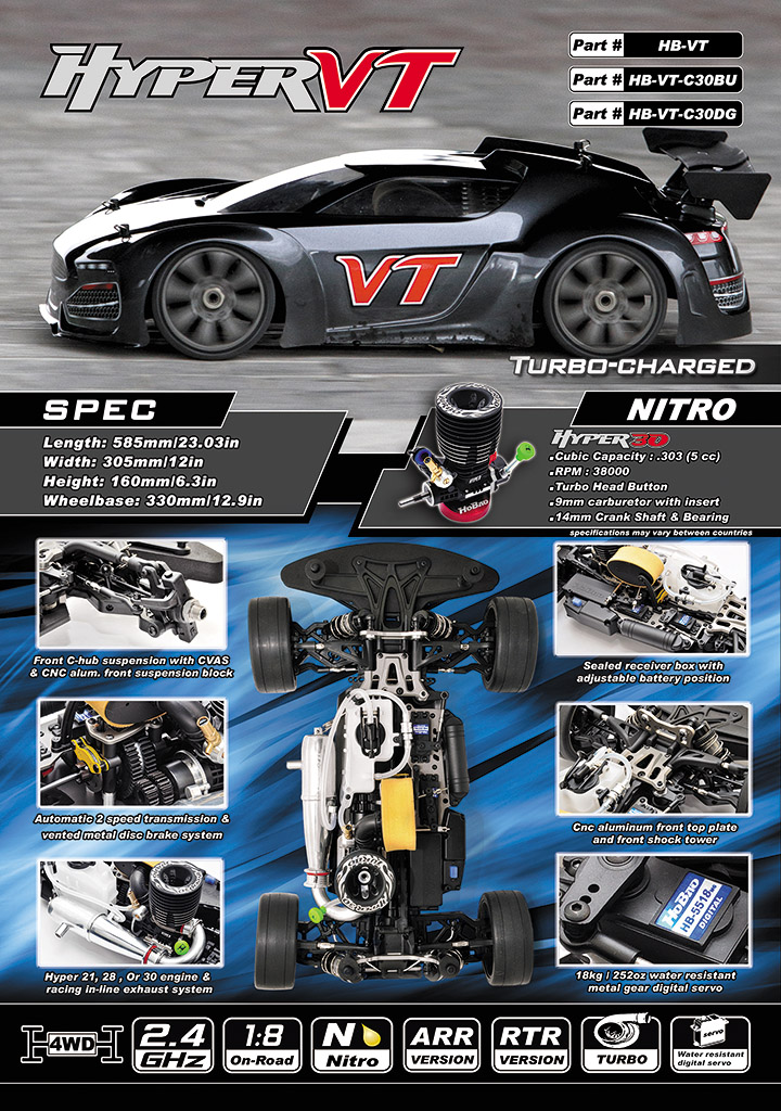 Hobao Hyper VT HB-VT-C30BU voiture RC thermique 1/8 bleue