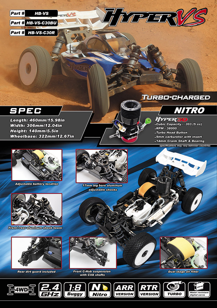 Hobao Hyper VS HB-VS-C30BU buggy nitro 1/8 bleu RTR