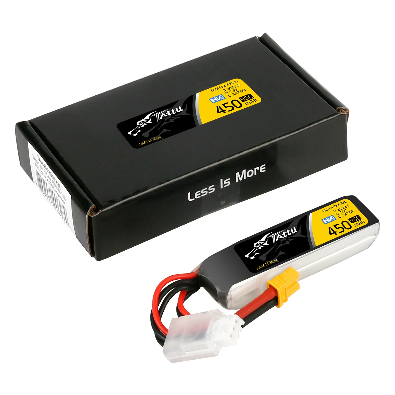 Tattu 450mAh 2S 95C batterie LiPo HV 7,6V XT30 long