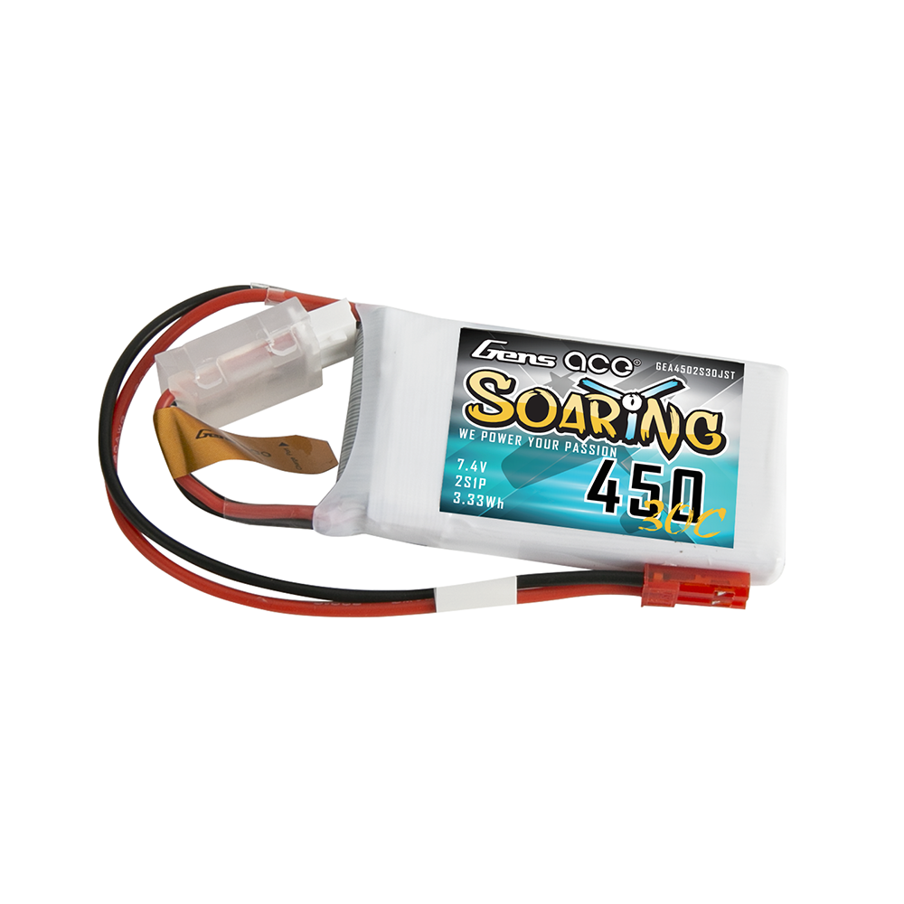 Gens Ace Soaring 450mAh 2S batterie LiPo 30C 7.4V JST