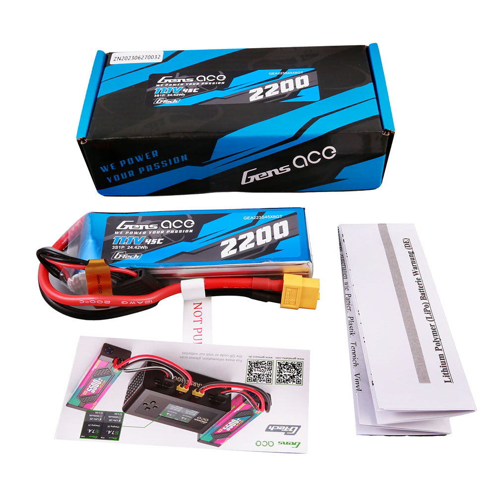 Gens Ace Air 2200mAh 3S 45C Batterie LiPo XT60 Heli