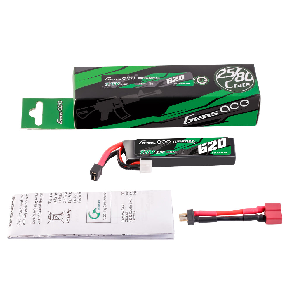 Gens Ace Airsoft Battery 620mAh 2S batterie lipo 7,4V Mini Deans