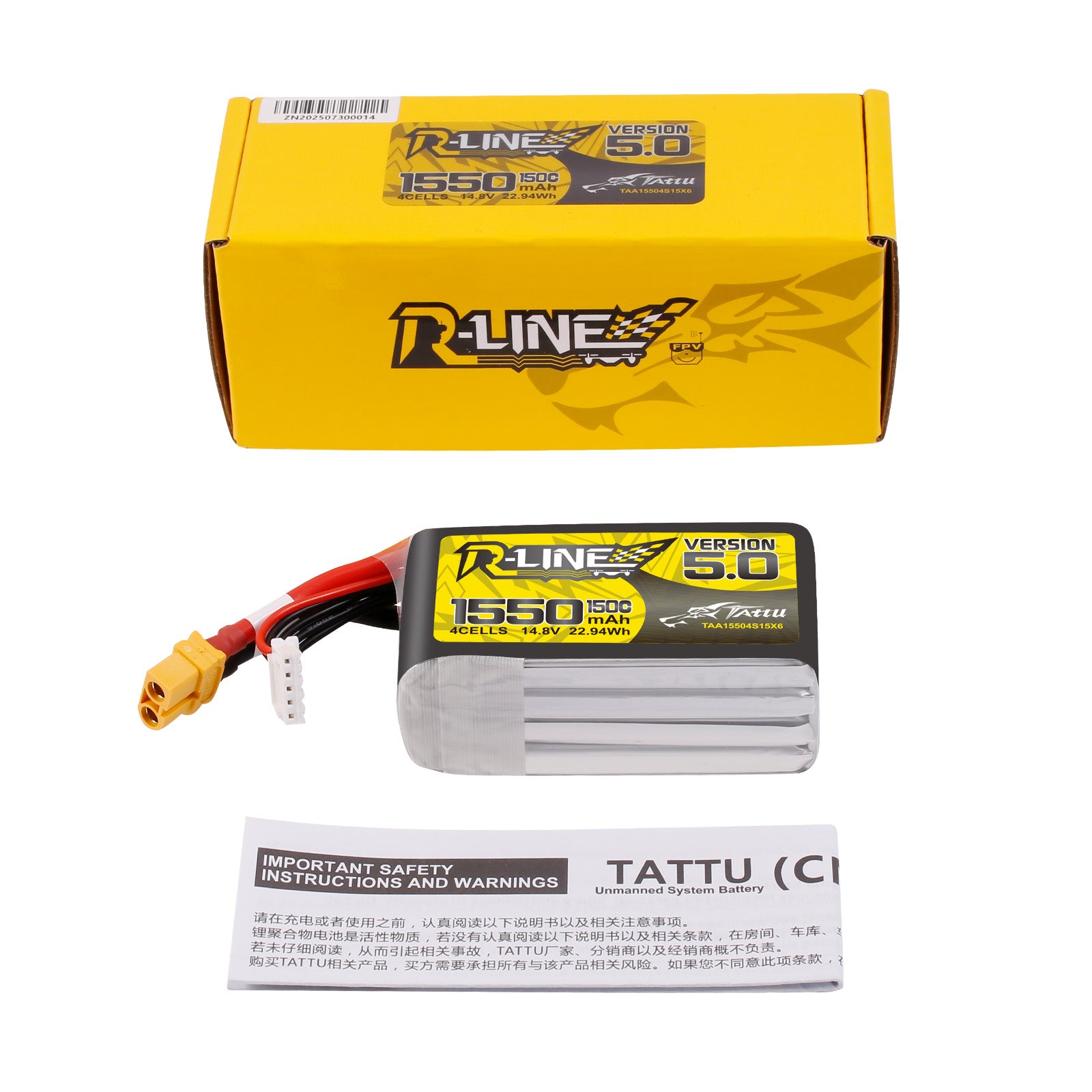 Tattu R-Line 1550mAh 4S 150C batterie LiPo XT60 14,8V