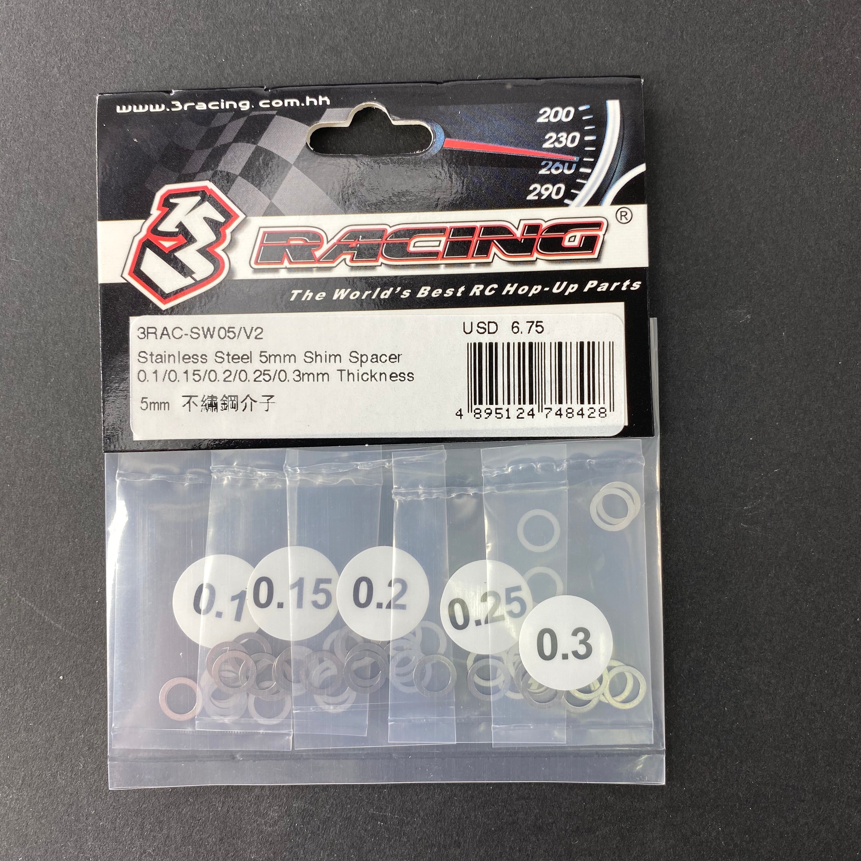 3Racing Parts cales inox 3 mm 0.1-0.3 mm 50 pcs