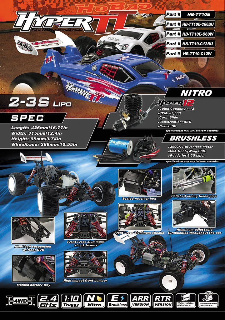 Hobao Hyper TT10E 1/10 voiture RC brushless bleue RTR