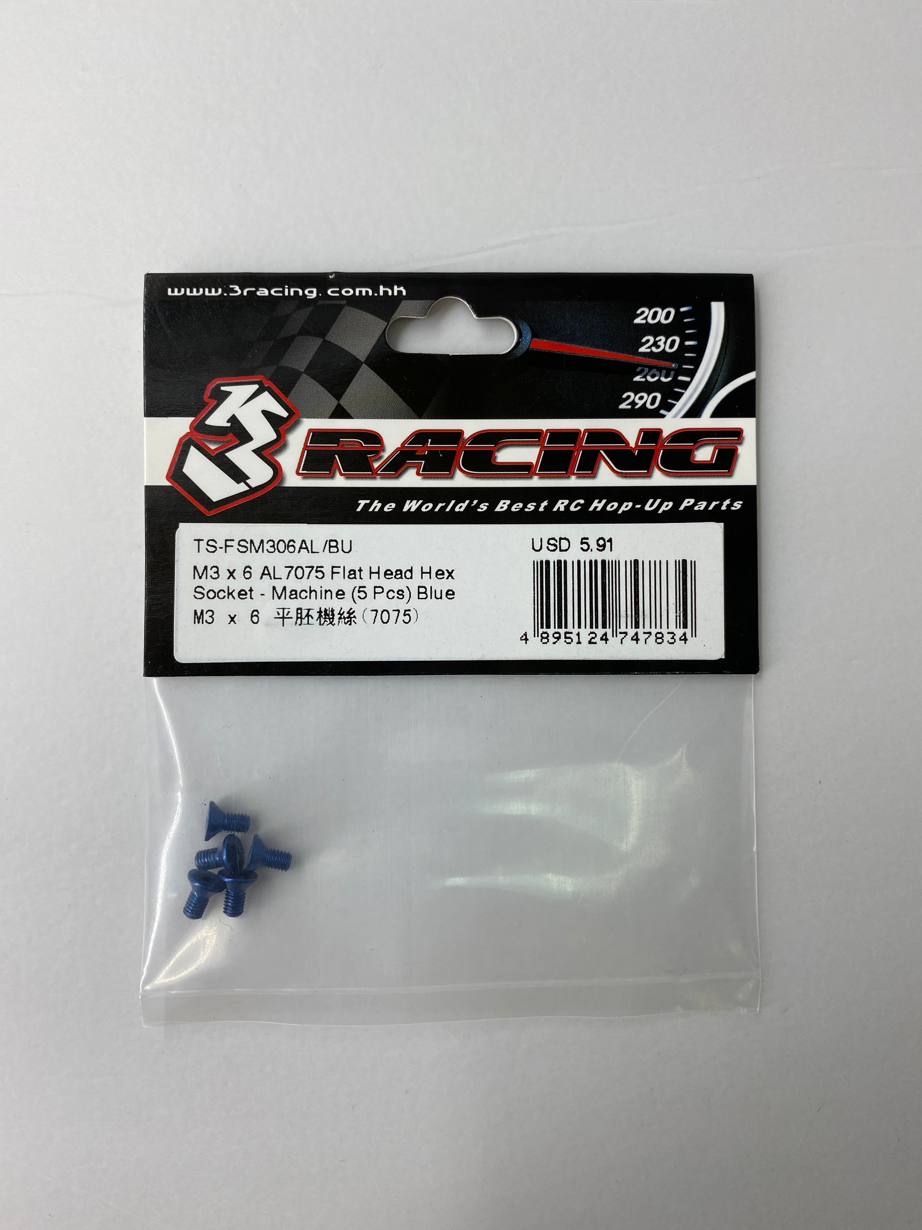 3Racing M3 AL7075 vis alu tête fraisée noire 6mm x5