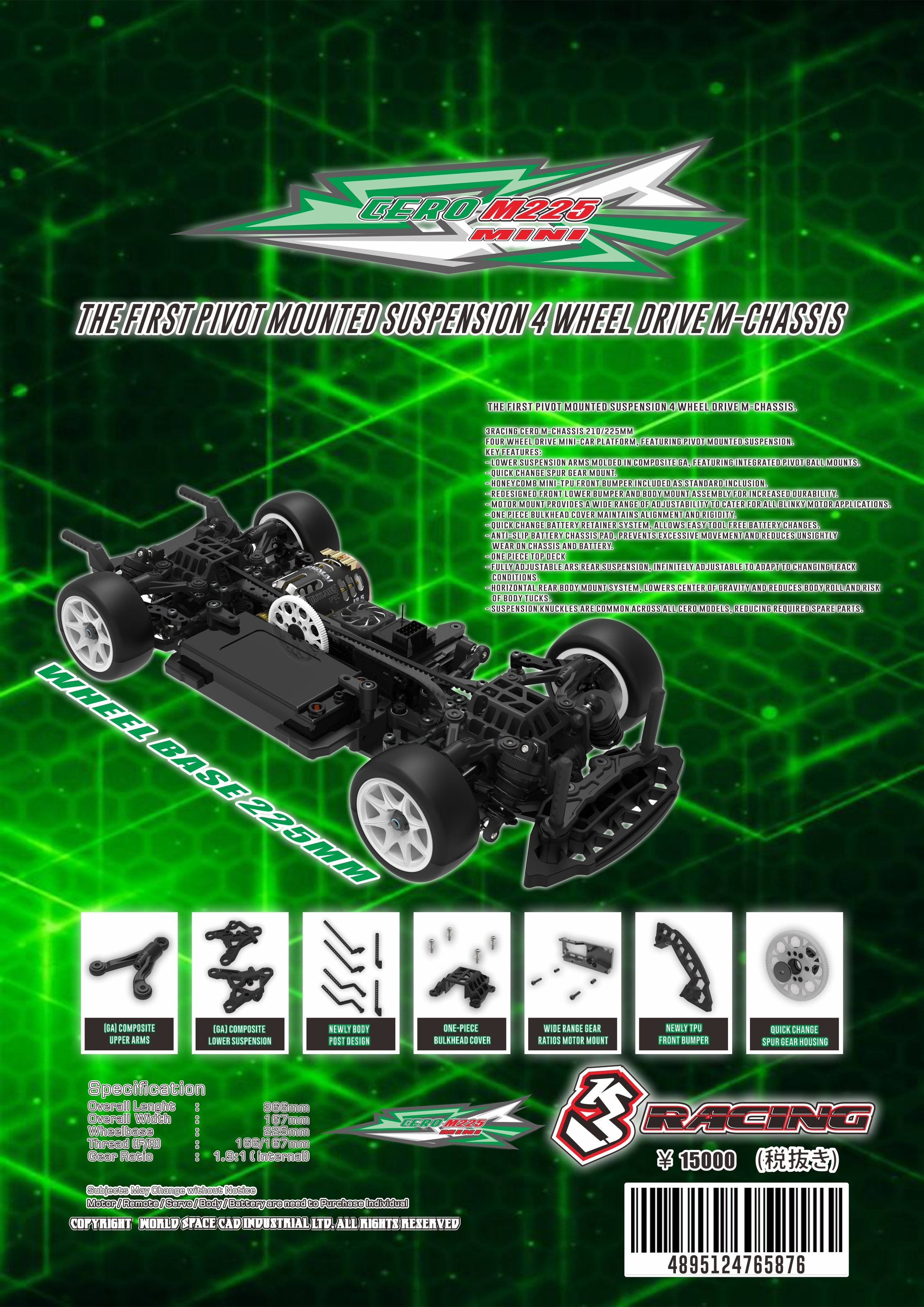 3Racing Cero Sport M225 kit chassis M 225 mm 4WD