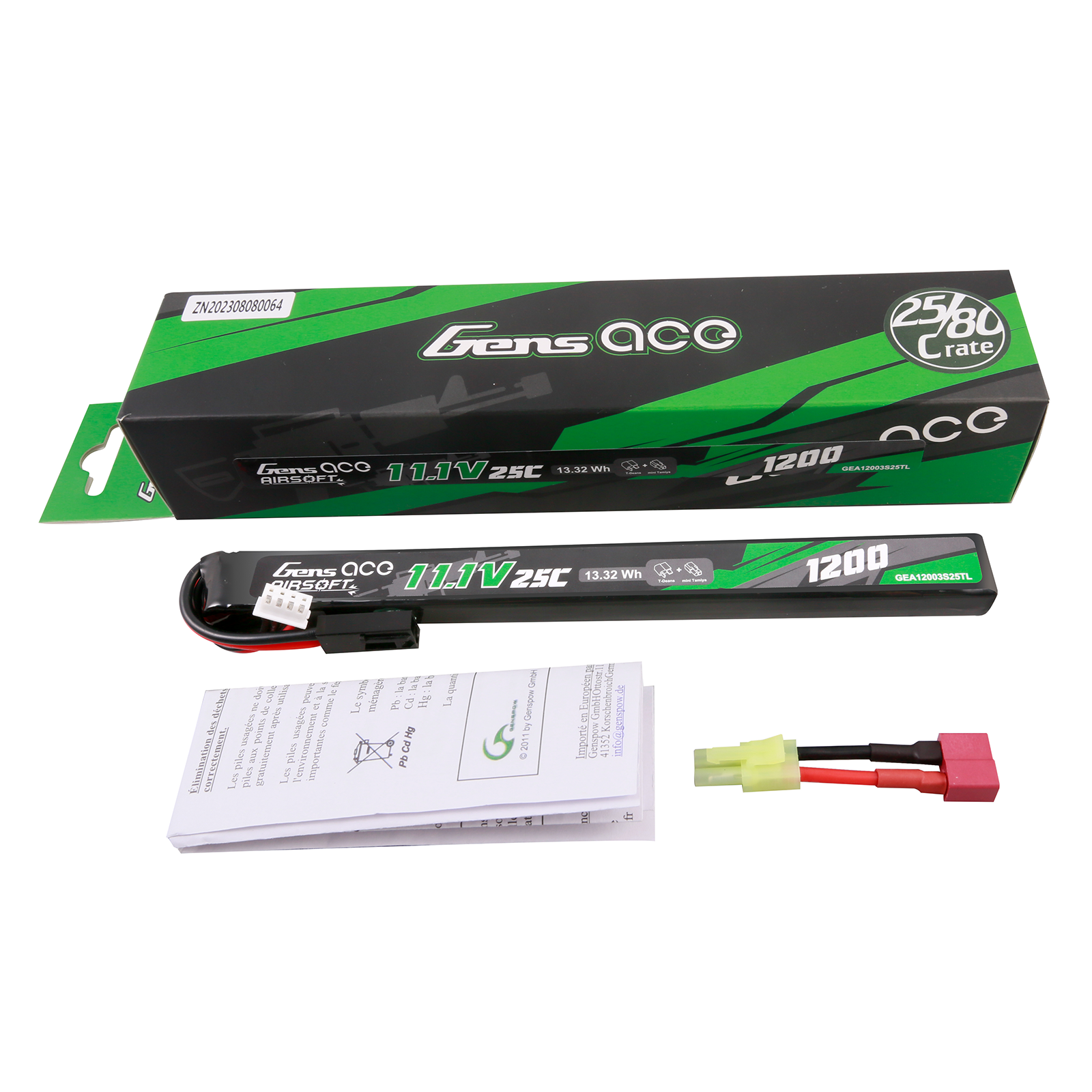Gens Ace Airsoft 1200mAh 3S 25C batterie LiPo Tamiya