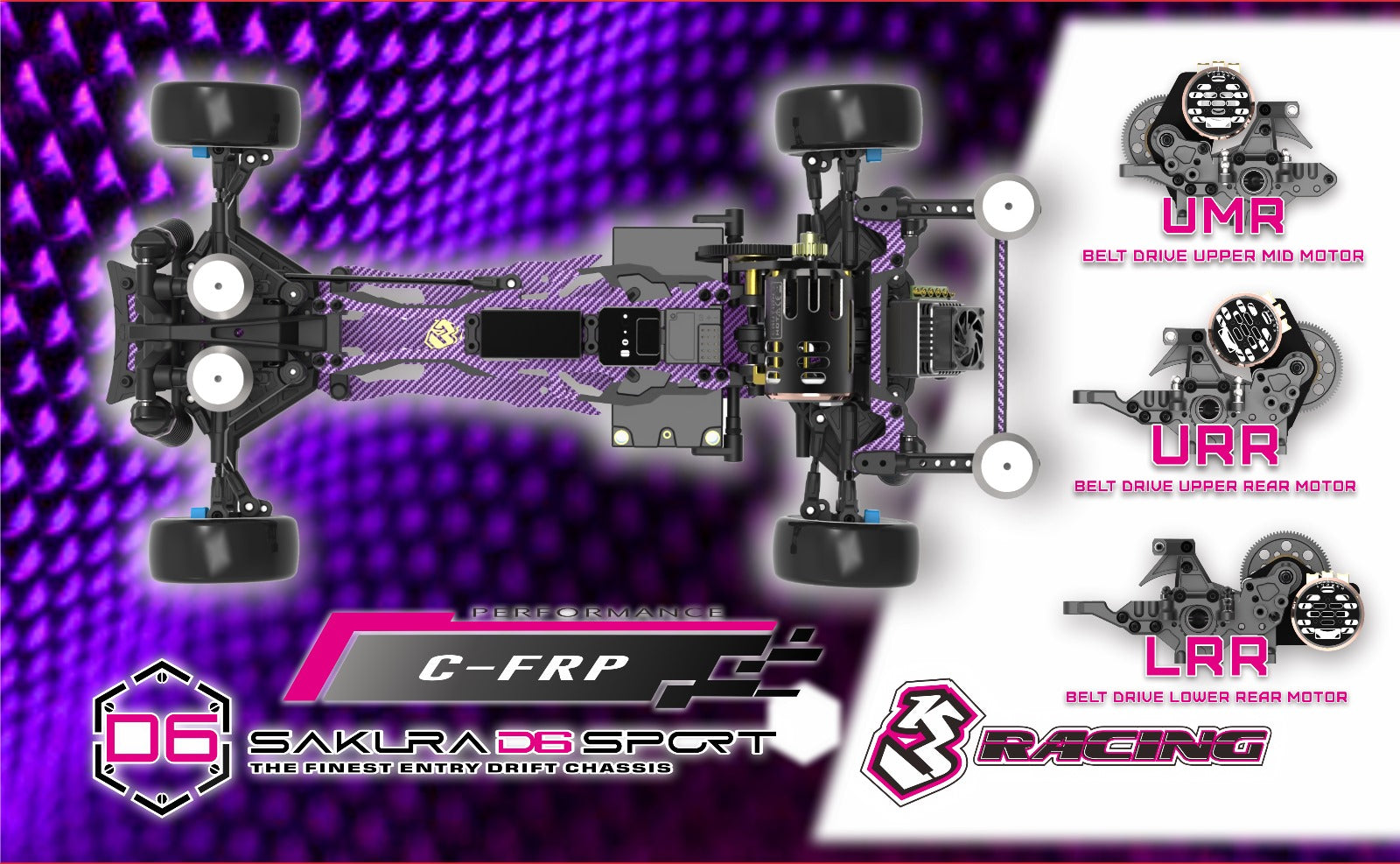 3Racing Sakura D6GA kit drift carbone bleu courroie