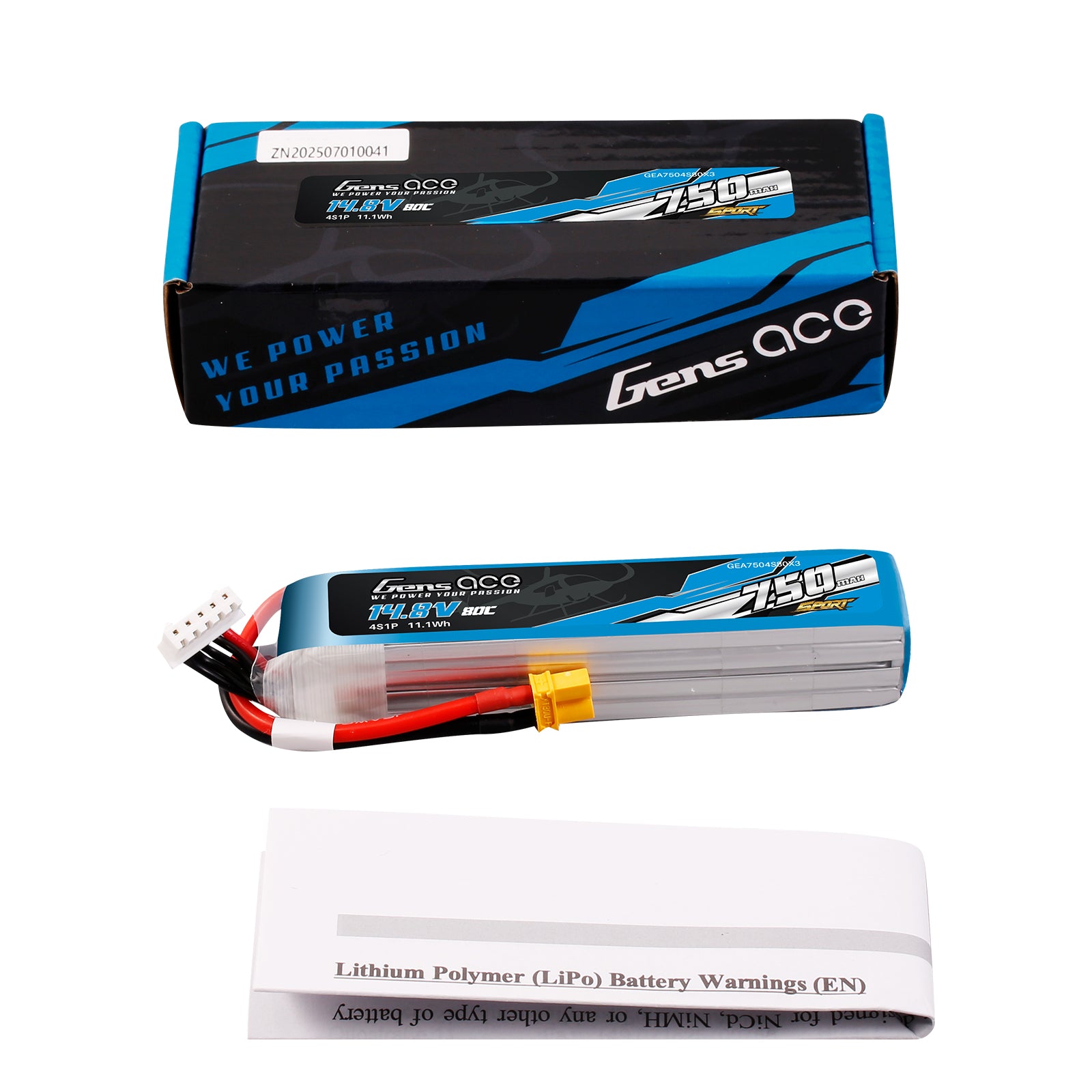 Gens Ace 750mAh 4S 80C batterie LiPo XT30 14,8V F5J