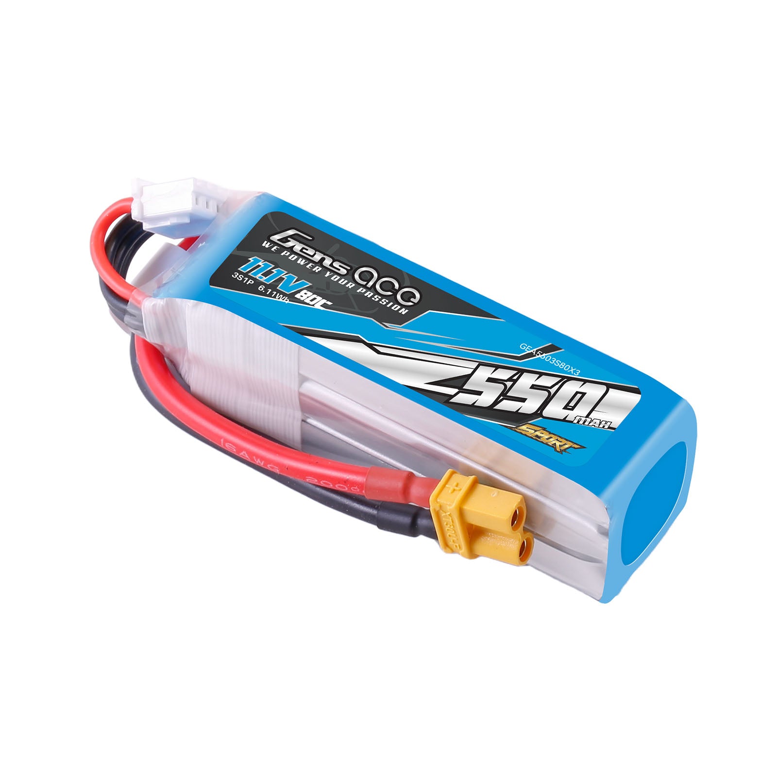 Gens Ace Sport 550mAh 3S batterie lipo 11.1V 80C XT30