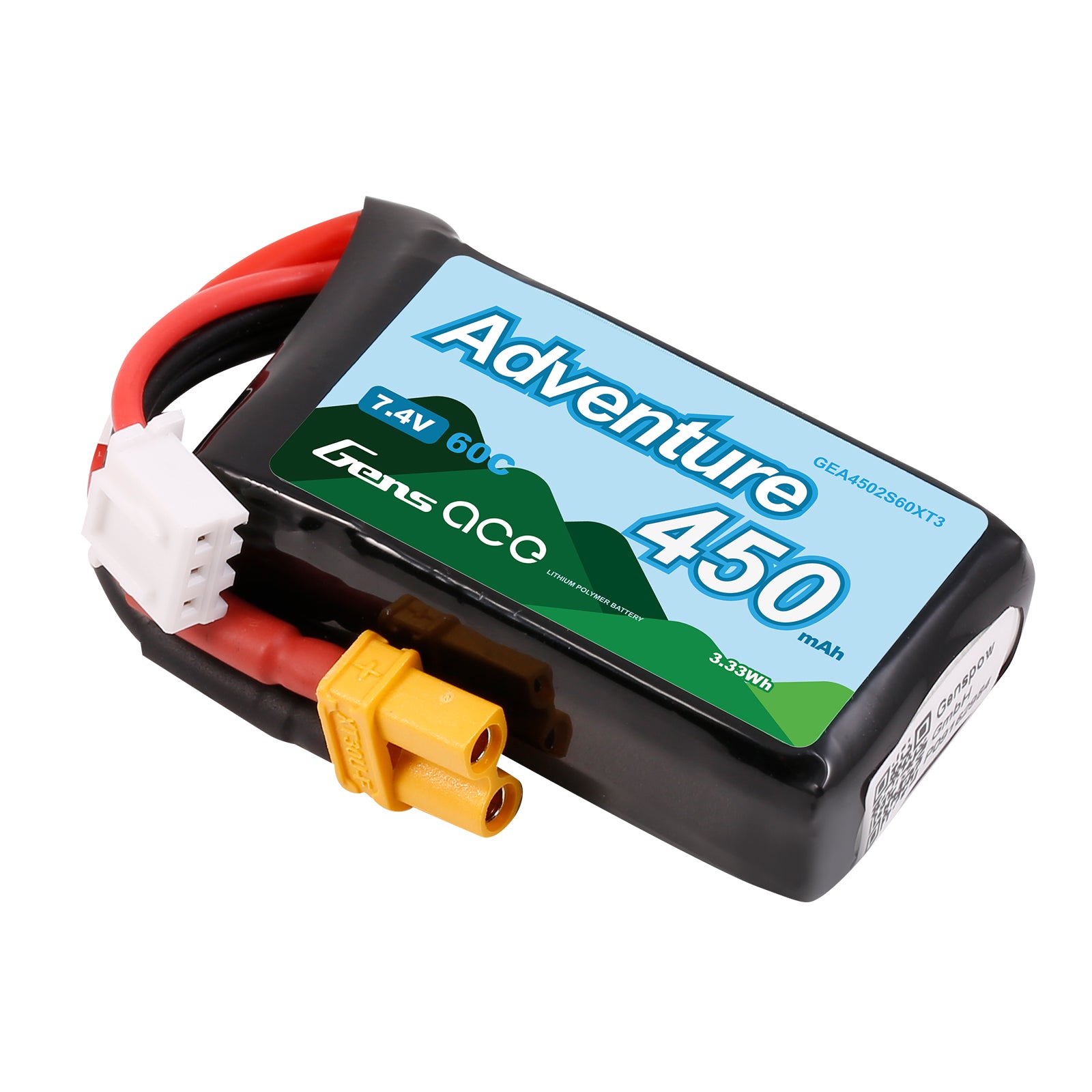 Gens Ace Adventure 450mAh 2S batterie LiPo 7.4V 60C XT30