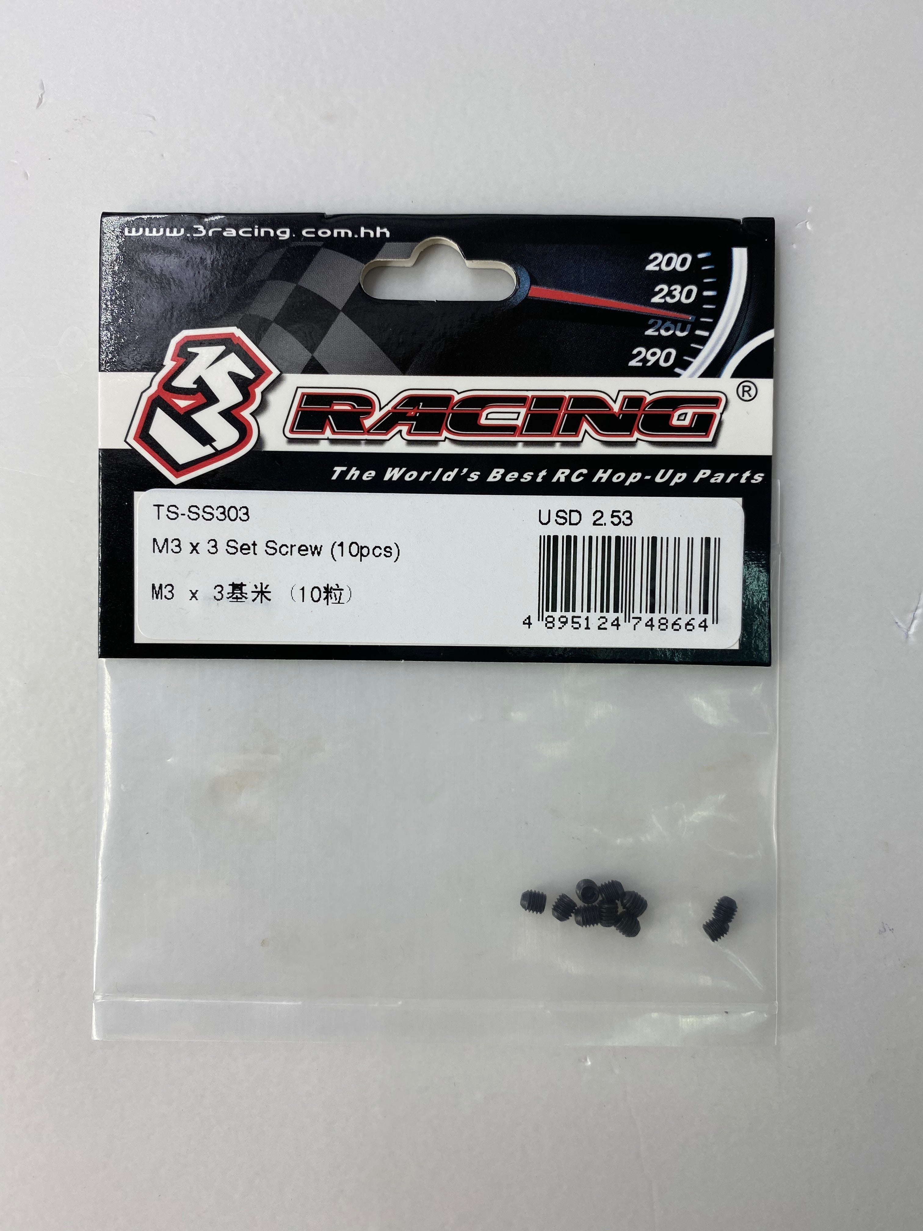 3Racing PARTS TS-SS303 vis sans tête M3x3 10pcs acier