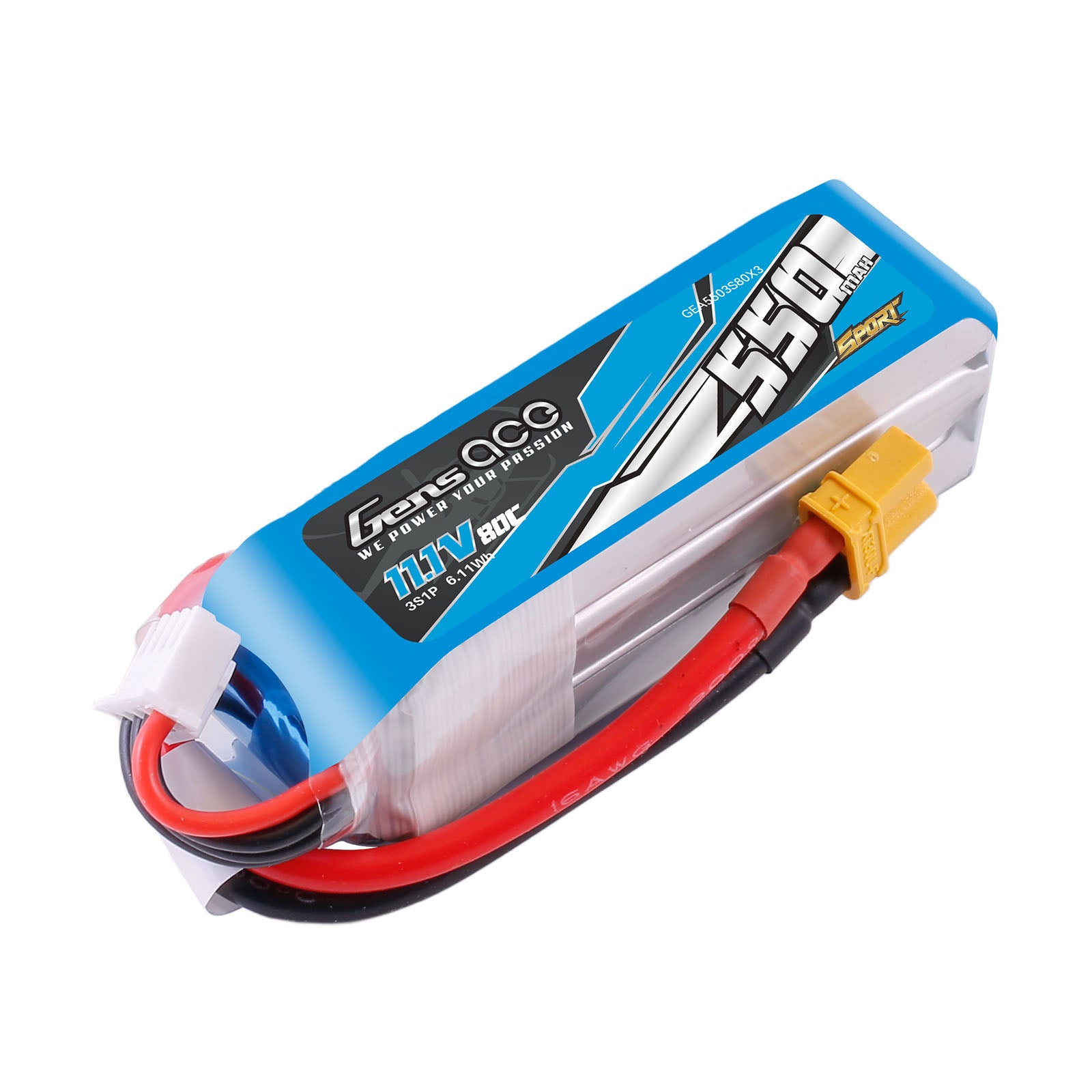 Gens Ace Sport 550mAh 3S batterie lipo 11.1V 80C XT30