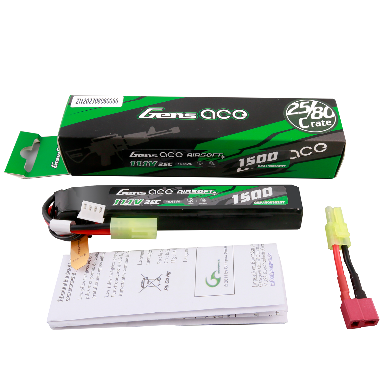 Gens Ace Airsoft Battery 1500mAh 3S batterie lipo 11.1V mini Tamiya