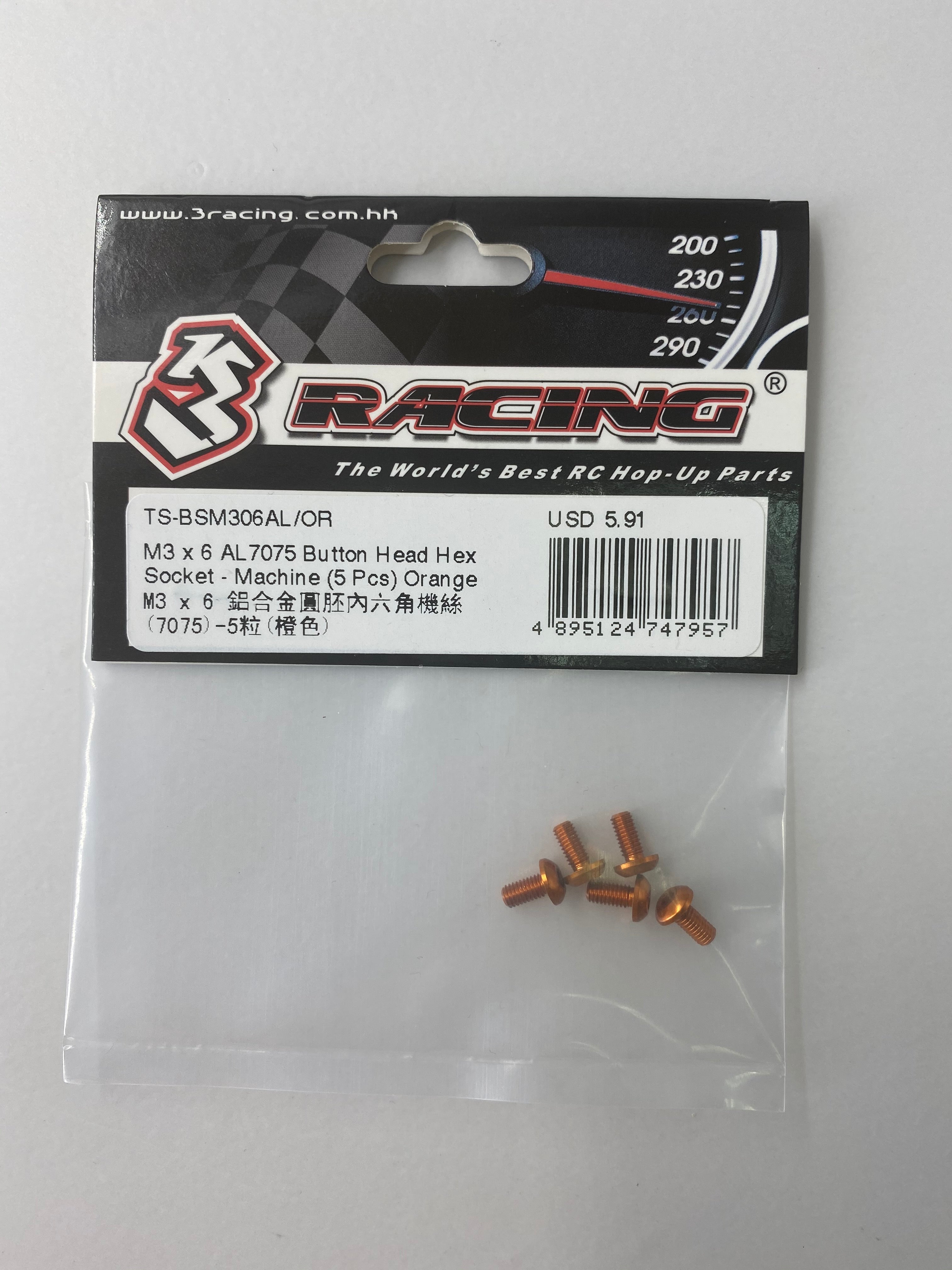 3RACING PARTS M3 AL7075 vis tête bombée 6mm noir