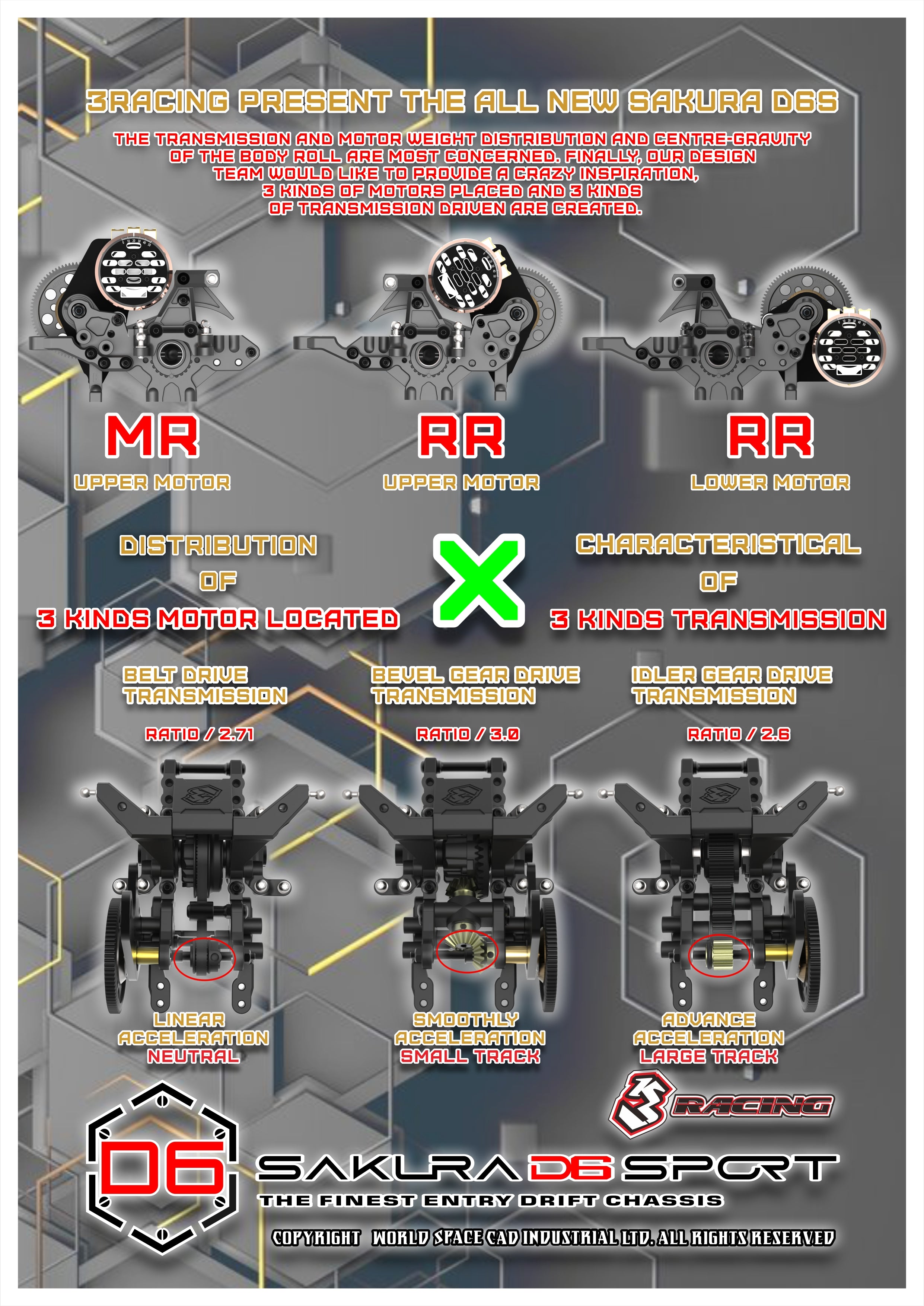 3Racing Sakura D6S kit drift 1/10 fibre courroie