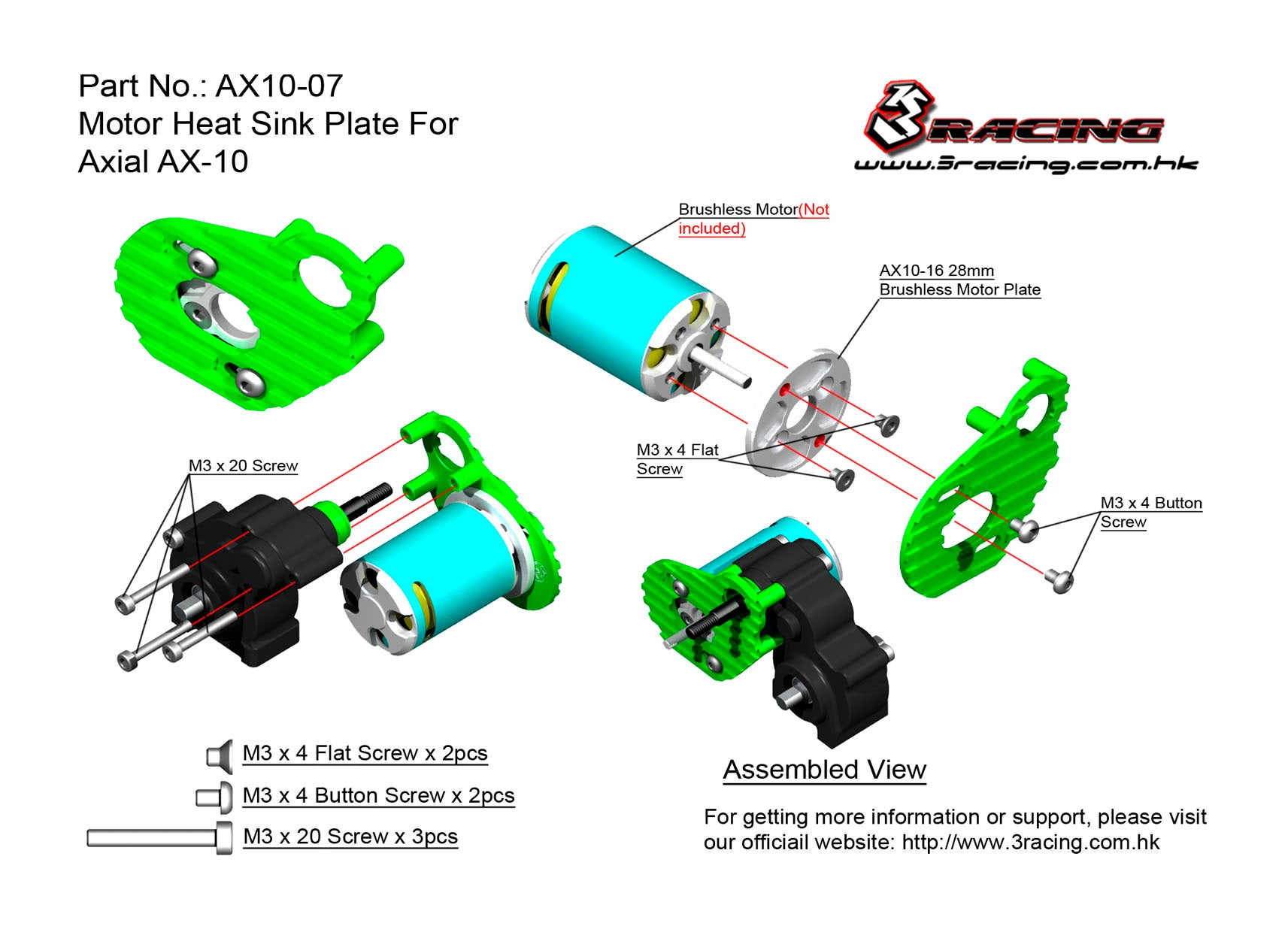 3RACING Axial AX10-07/GR Plaque dissipateur moteur AX10