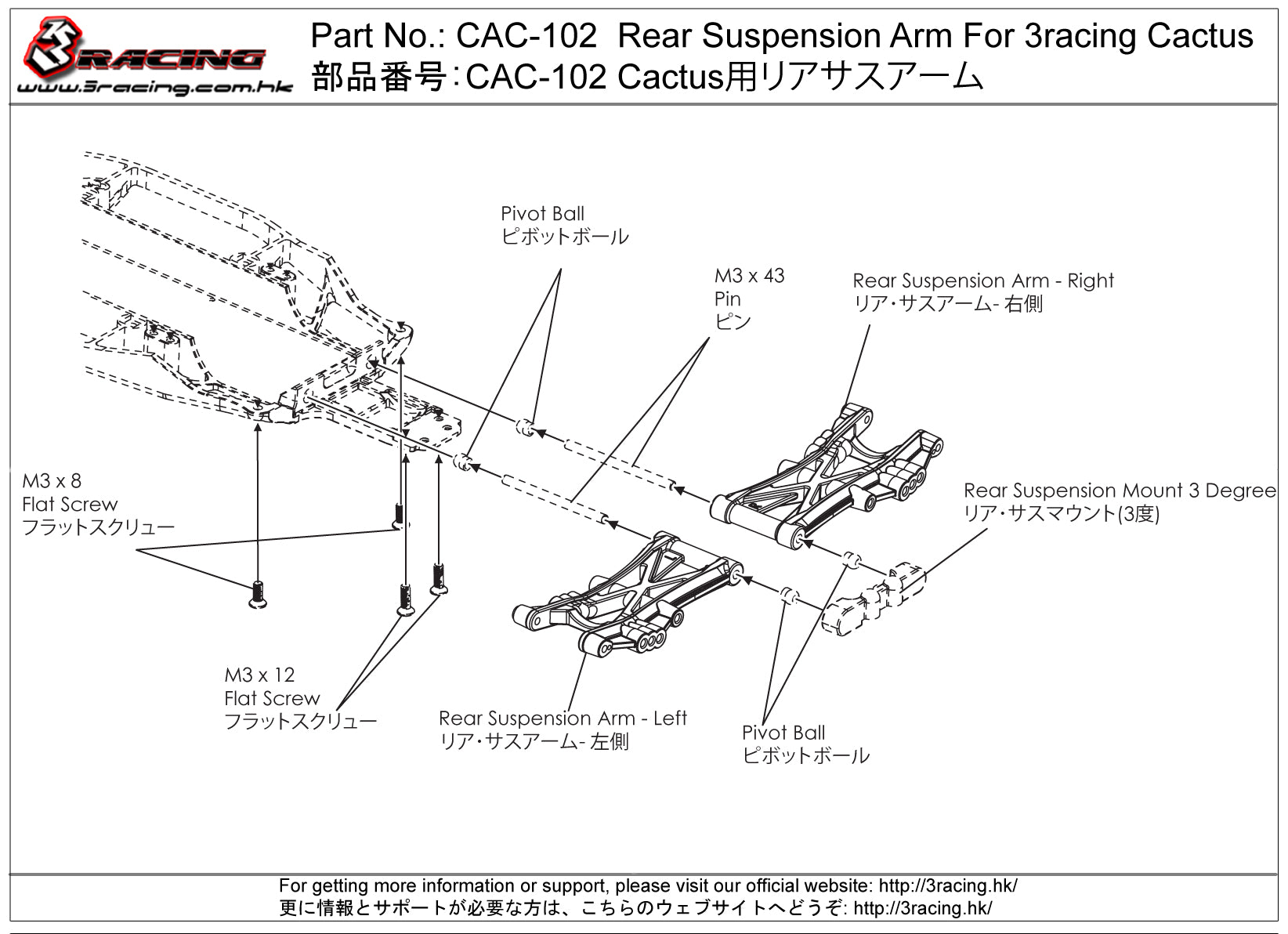 3Racing Cactus CAC-102 triangle suspension arrière buggy 2WD